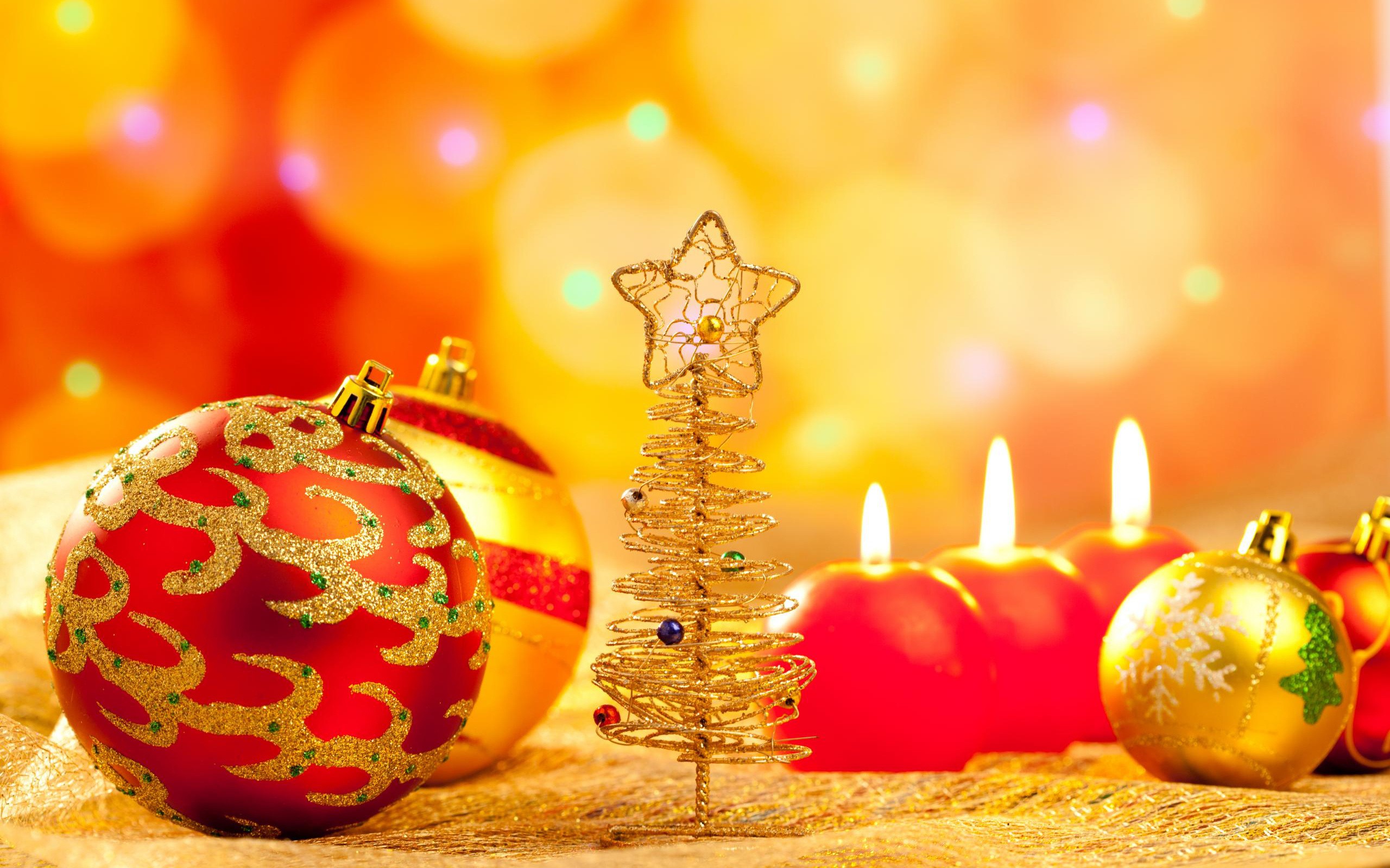Christmas New Year Christmas Ornaments Candles Decorations 2560x1600