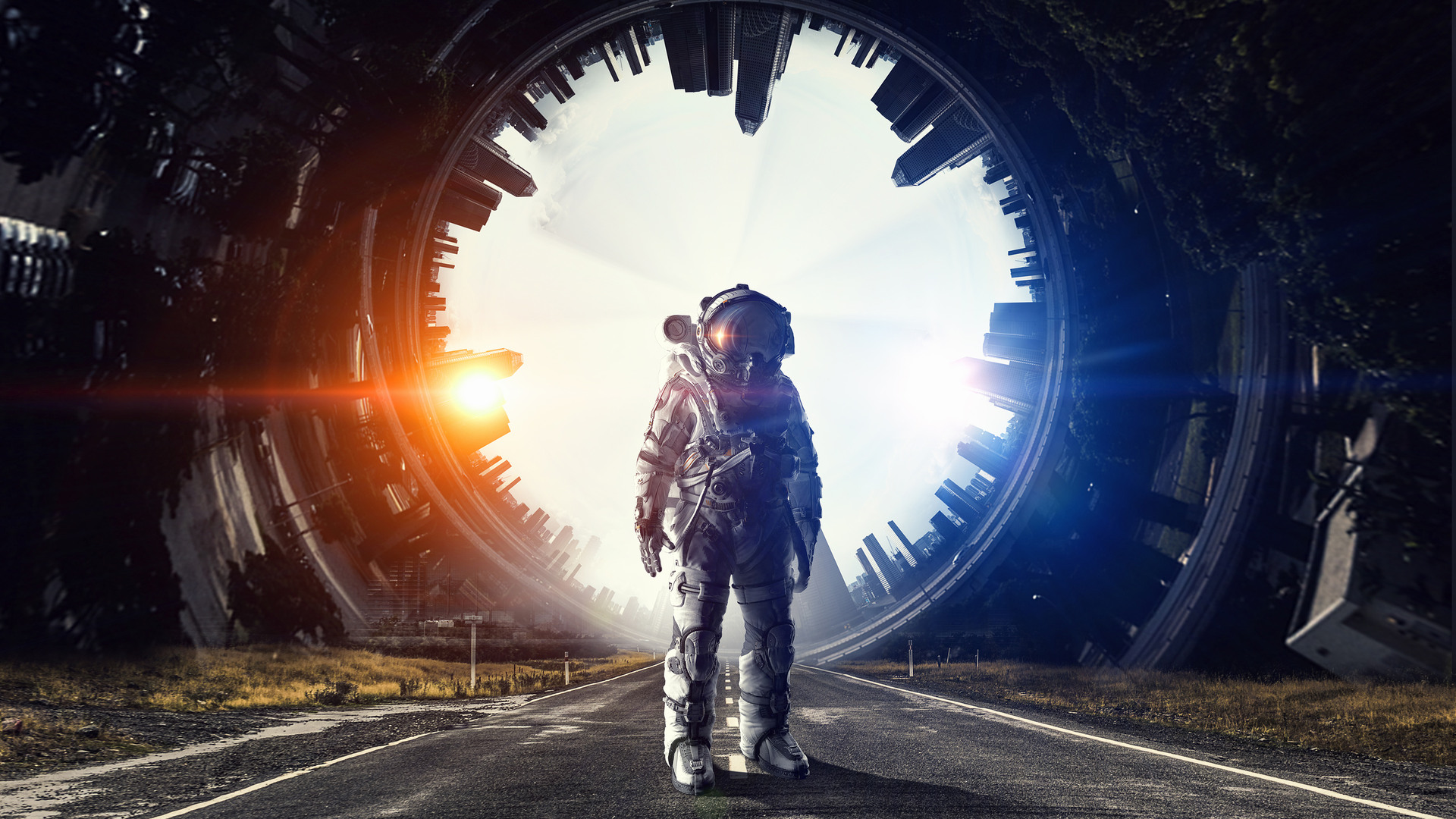 Artwork Digital Science Fiction Astronaut Road Sun Sunlight Interstellar Movie 1920x1080