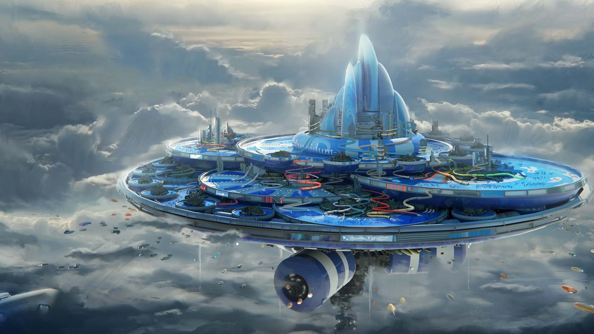 Artwork Digital Art Futuristic Futuristic City Leon Tukker Clouds Fantasy Art Circle 1920x1080