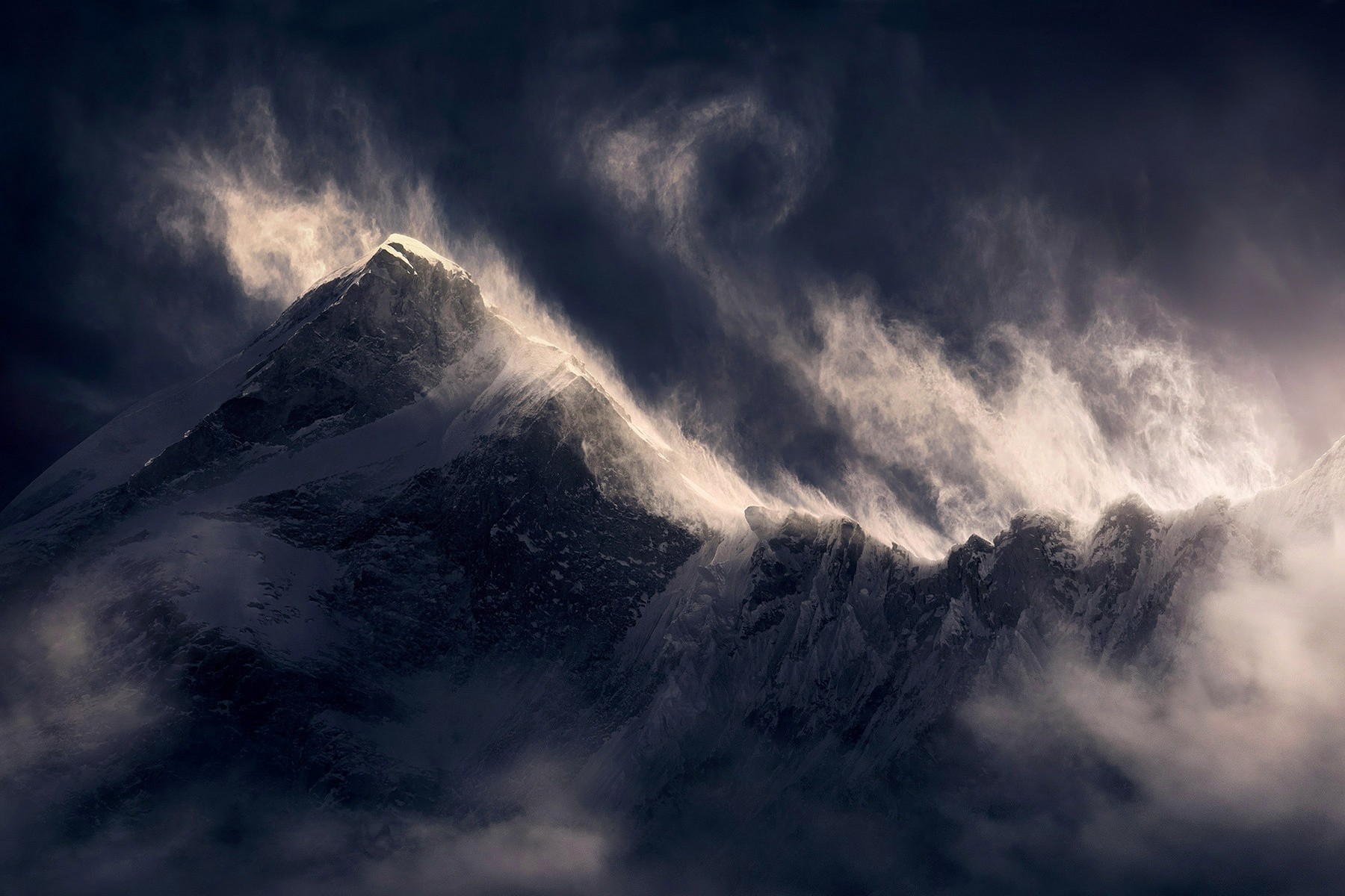 Nature Landscape Tibet Himalayas Mountains Snowy Peak Sunlight Clouds Wind Summit 1800x1200
