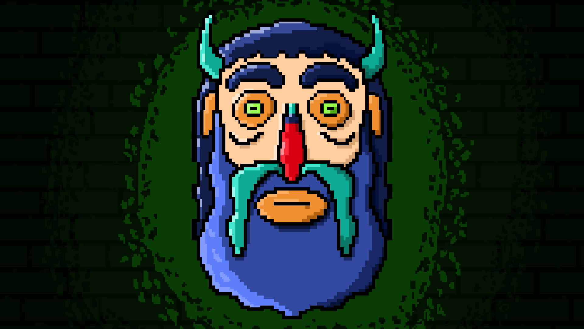 Pixel Art Mask Green Dungeon Beard Demon Blue 1920x1081