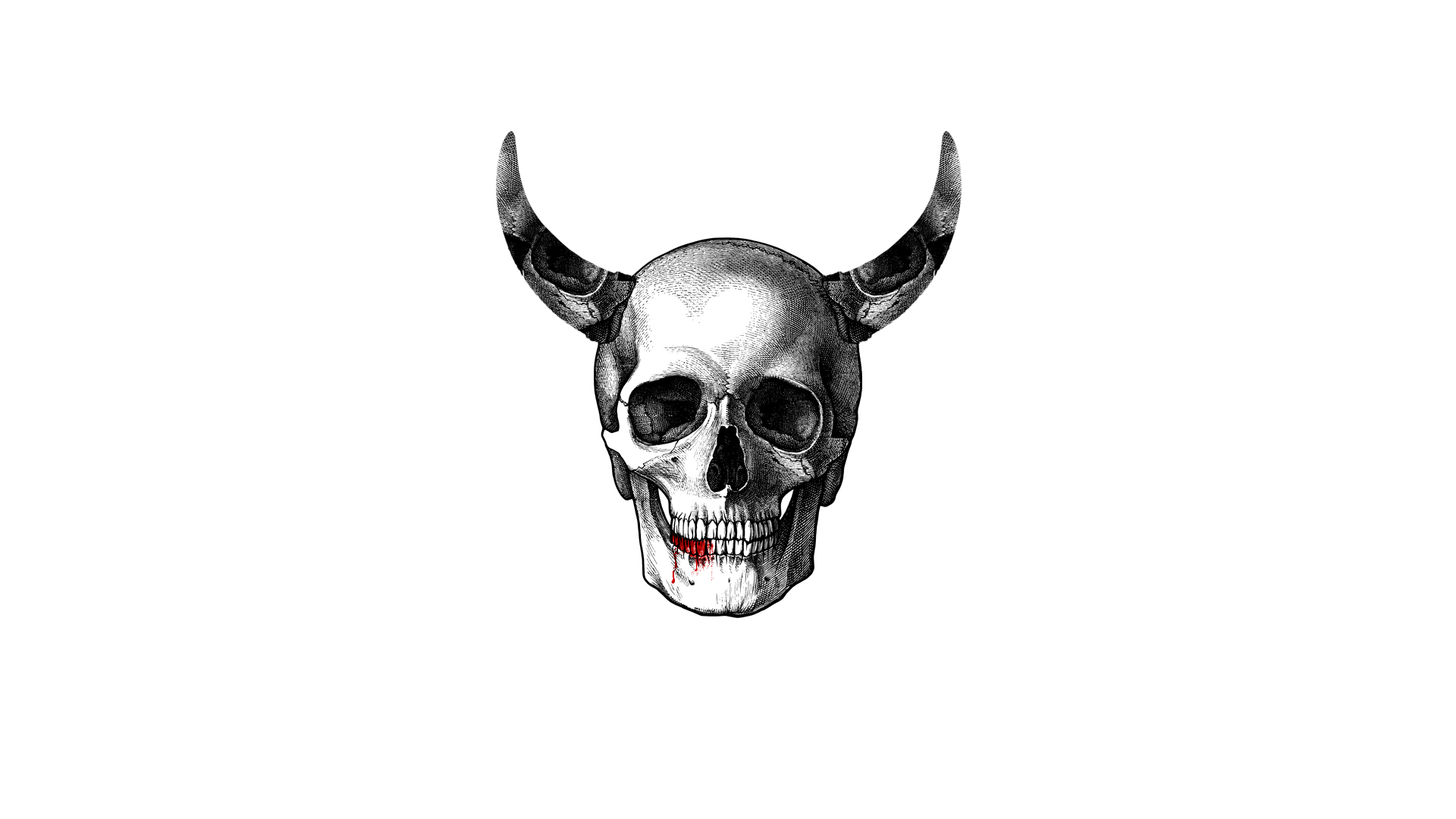 Skull White Background Demon Horns 1920x1080