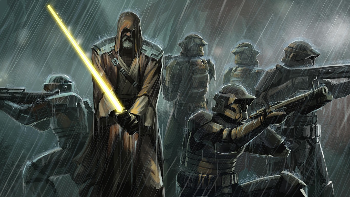 Jedi Artwork Lightsaber Star Wars Trooper Belth Allusis Rain 1366x768