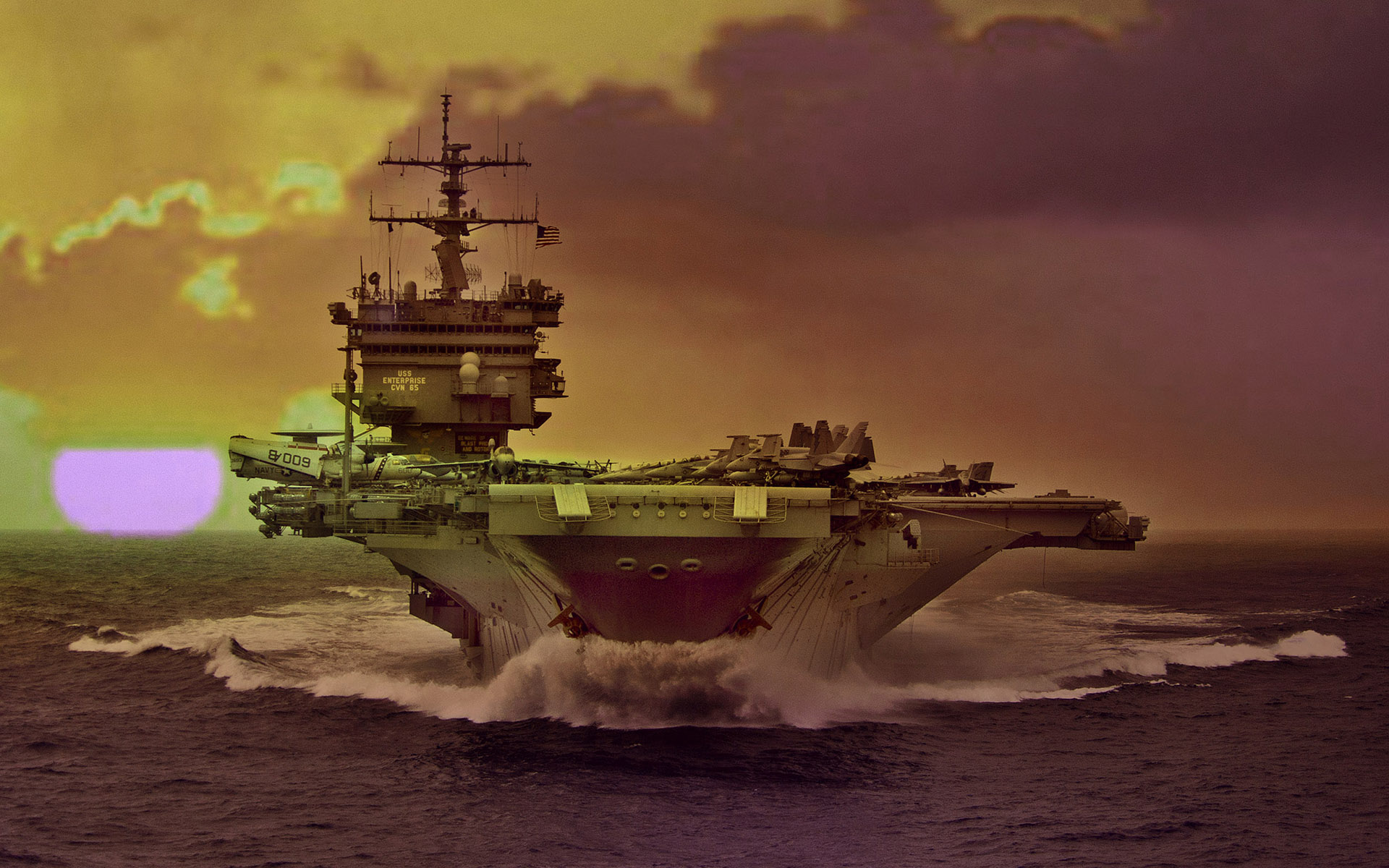 Ship Sunset Ocean Sea USS Enterprise CVN 65 Aircraft Carrier Warship 1920x1200