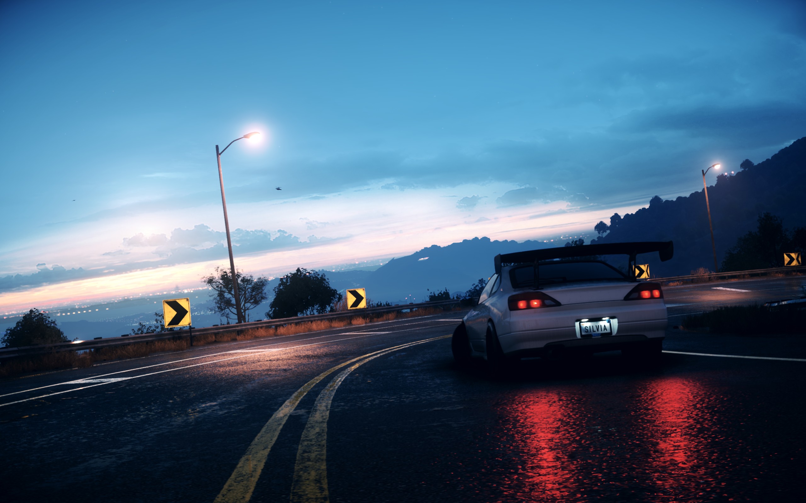 Need For Speed Nissan S15 Reflection Sunrise Morning Video Games Wet Street Blue 2560x1600