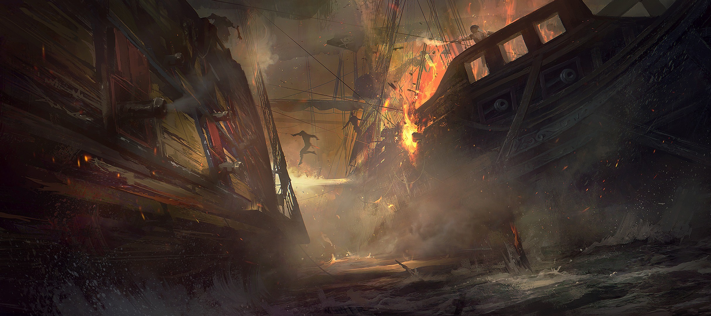 Fantasy Art Artwork Pirates Ship Naval Battles 2428x1080