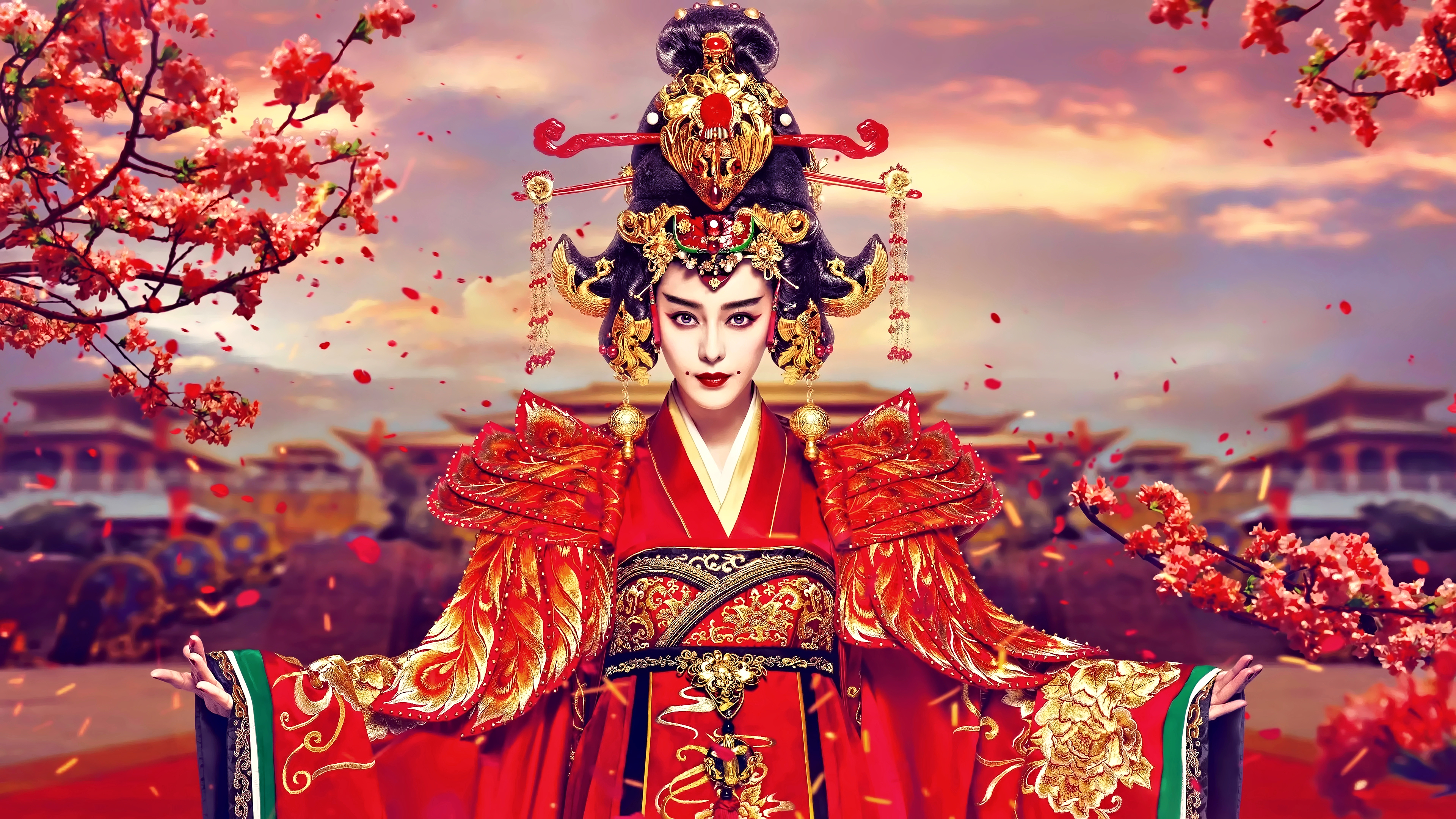 Asian Photography China Trees Blossoms Depth Of Field Clouds Ornamented Fan Bingbing Chinese Women C 3840x2160