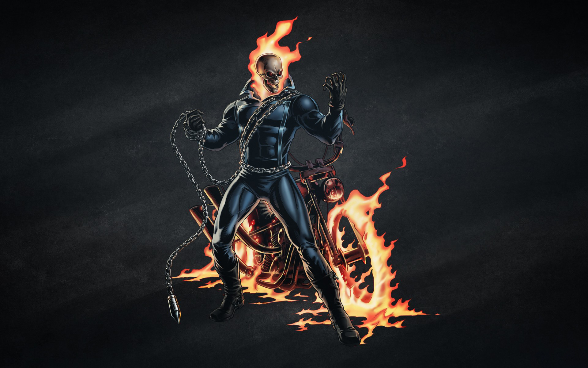 Ghost Rider Marvel Comics Illustration Comics Digital Art Fire Chains Chopper 1920x1200