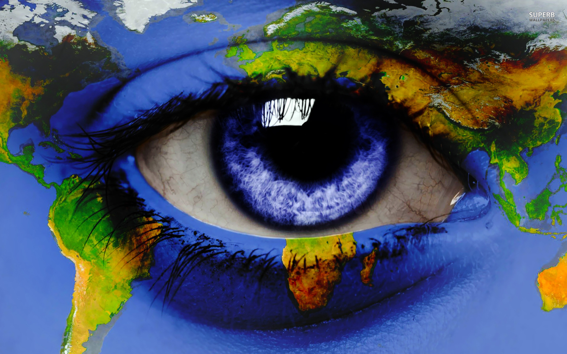 Eyes Eyelashes Digital Art World Map Blue Eyes Continents North America Africa South America Europe  1920x1200