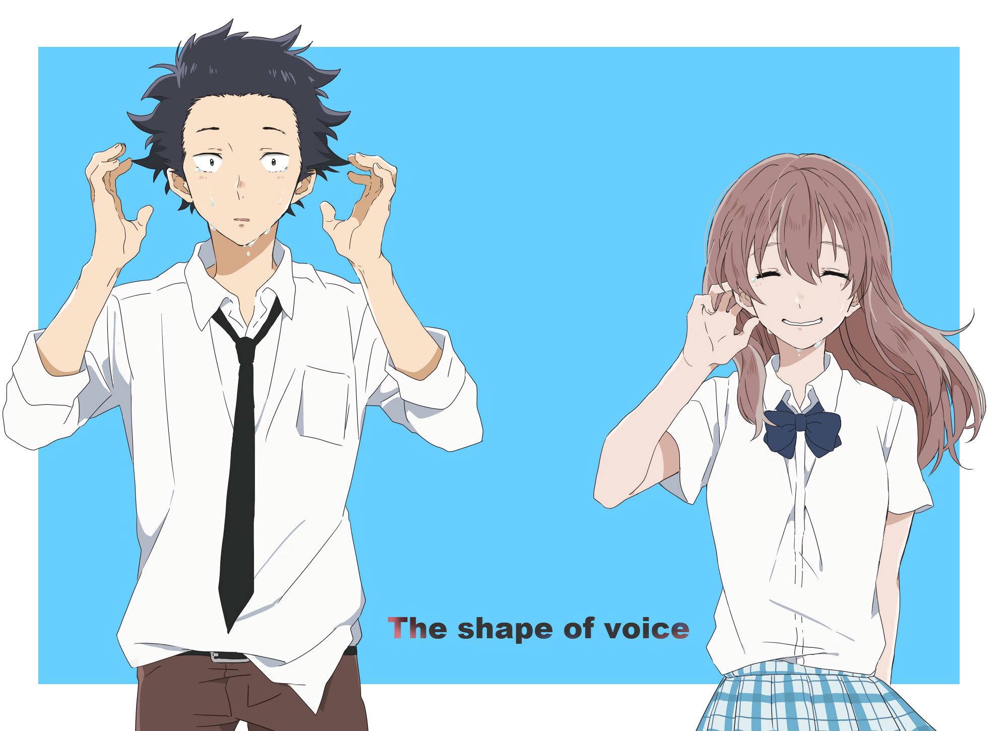 Koe No Katachi Ishida Sh Ya Nishimiya Sh Ko Anime Girls Anime Boys Crying School Uniform 2D Fan Art  2000x1450