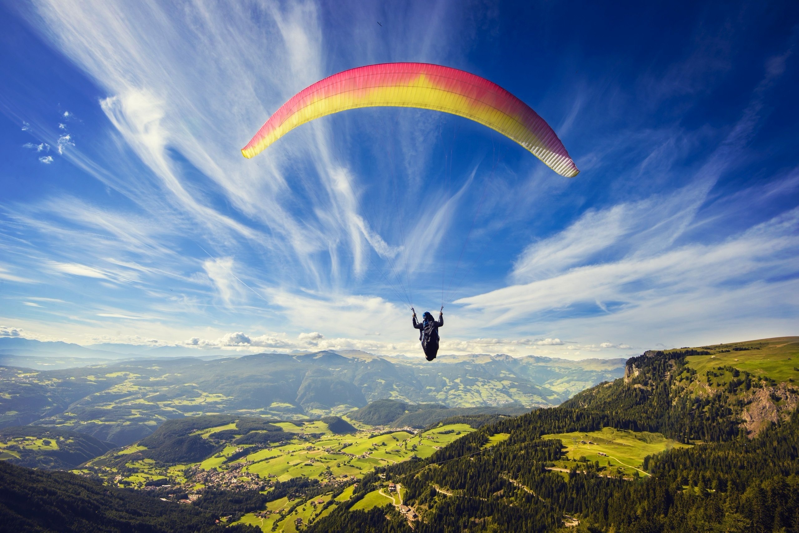 Paragliding Sky Landscape Horizon 2560x1709