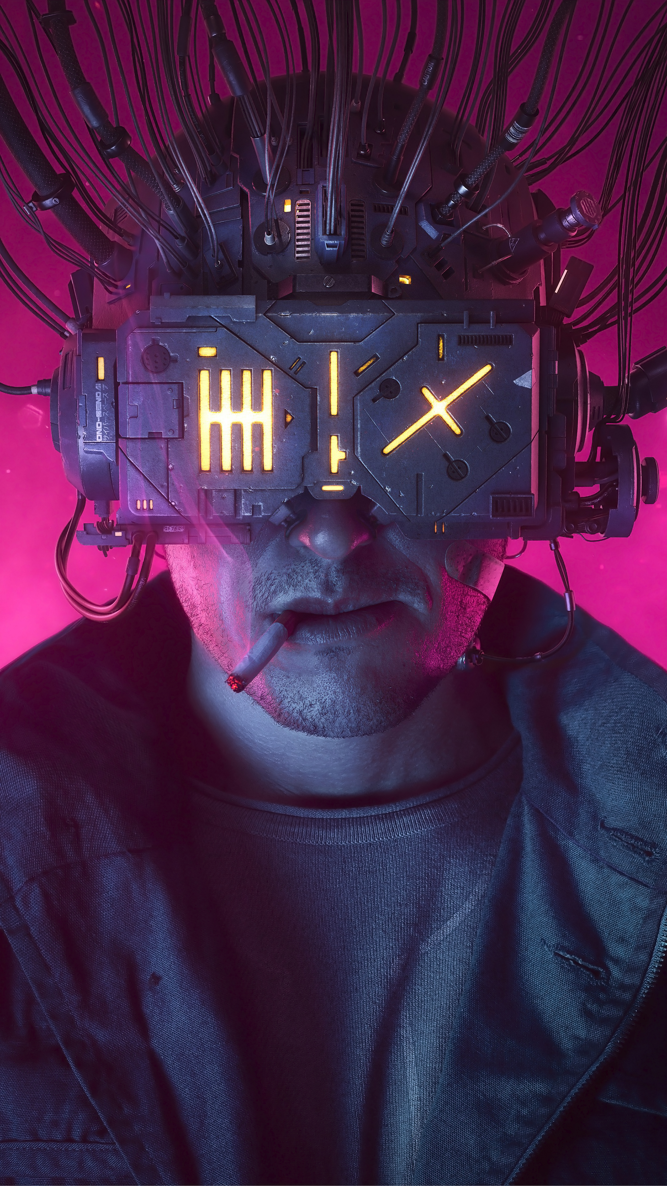 Rafael Moco Cyberpunk Portrait Jacket Wires Helmet Neuromancer 2161x3840