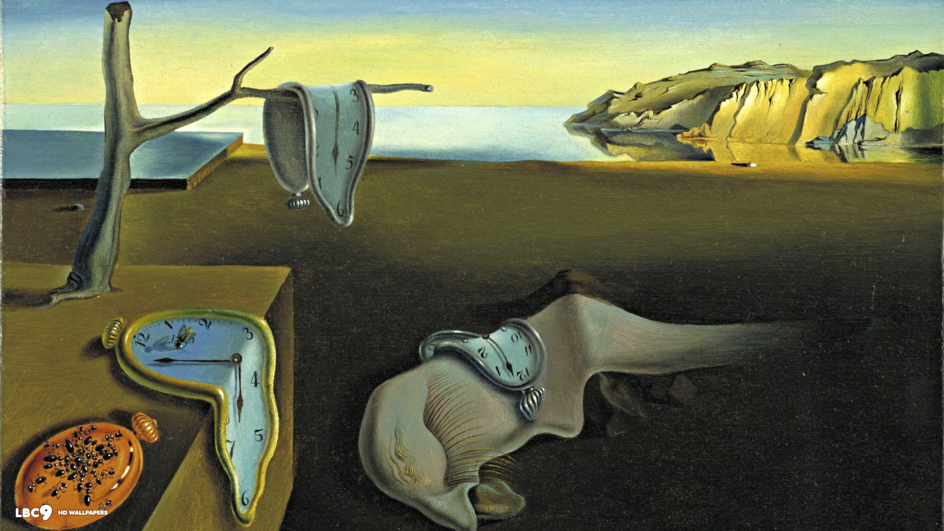 Painting Skull Clocks Time Classic Art Salvador Dali Surreal 1920x1080