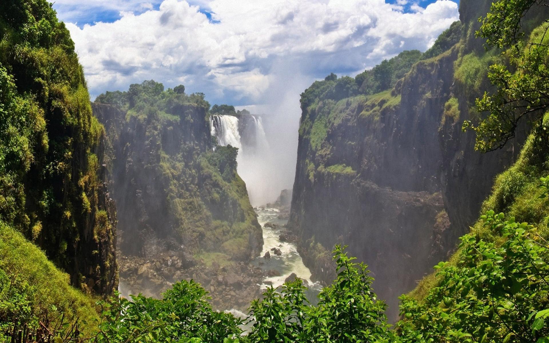 Earth Waterfall Victoria Falls Forest Africa Tree Green 1920x1200