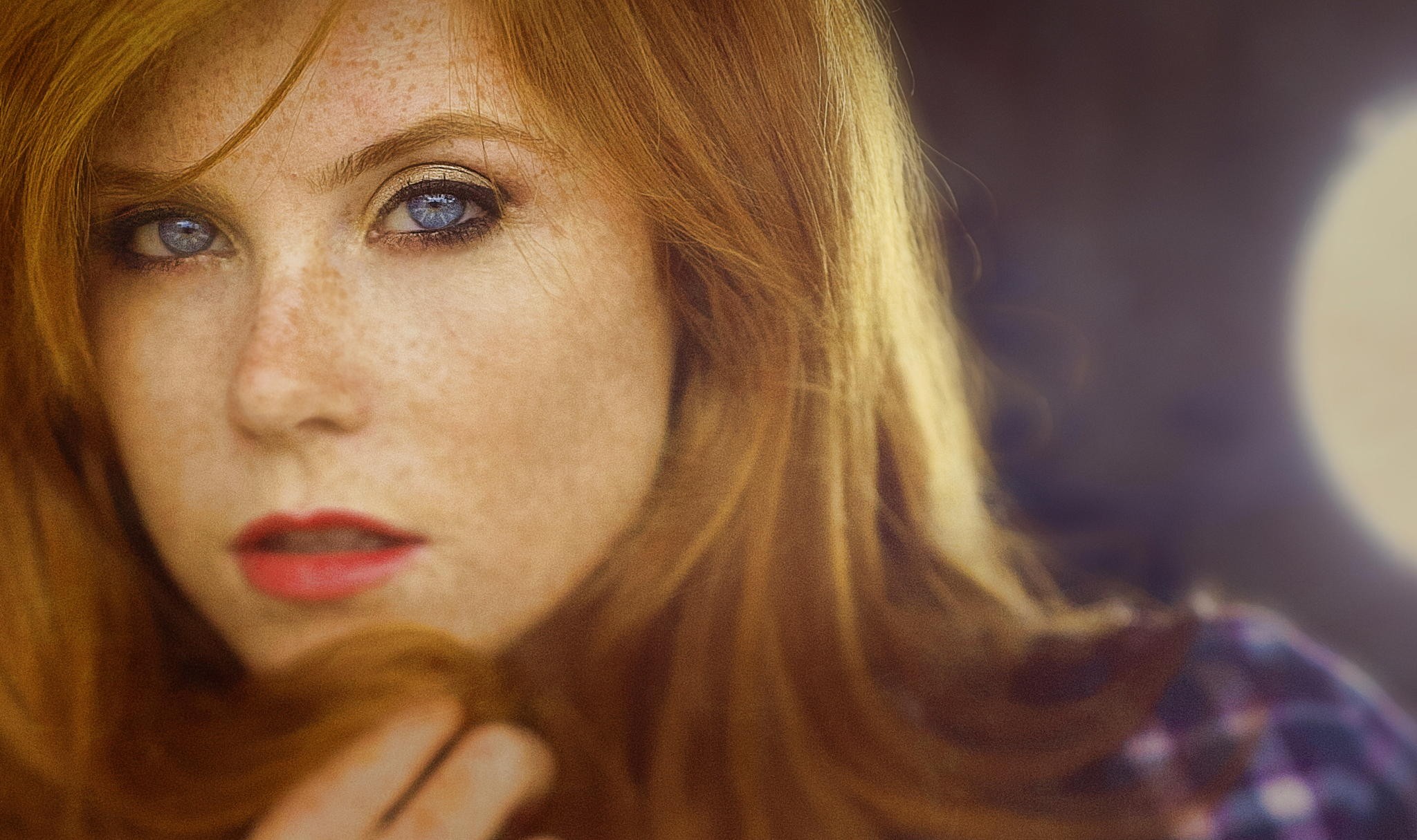 Redhead Freckles Women Face Blue Eyes Depth Of Field Vanessa Jade Model 2048x1215