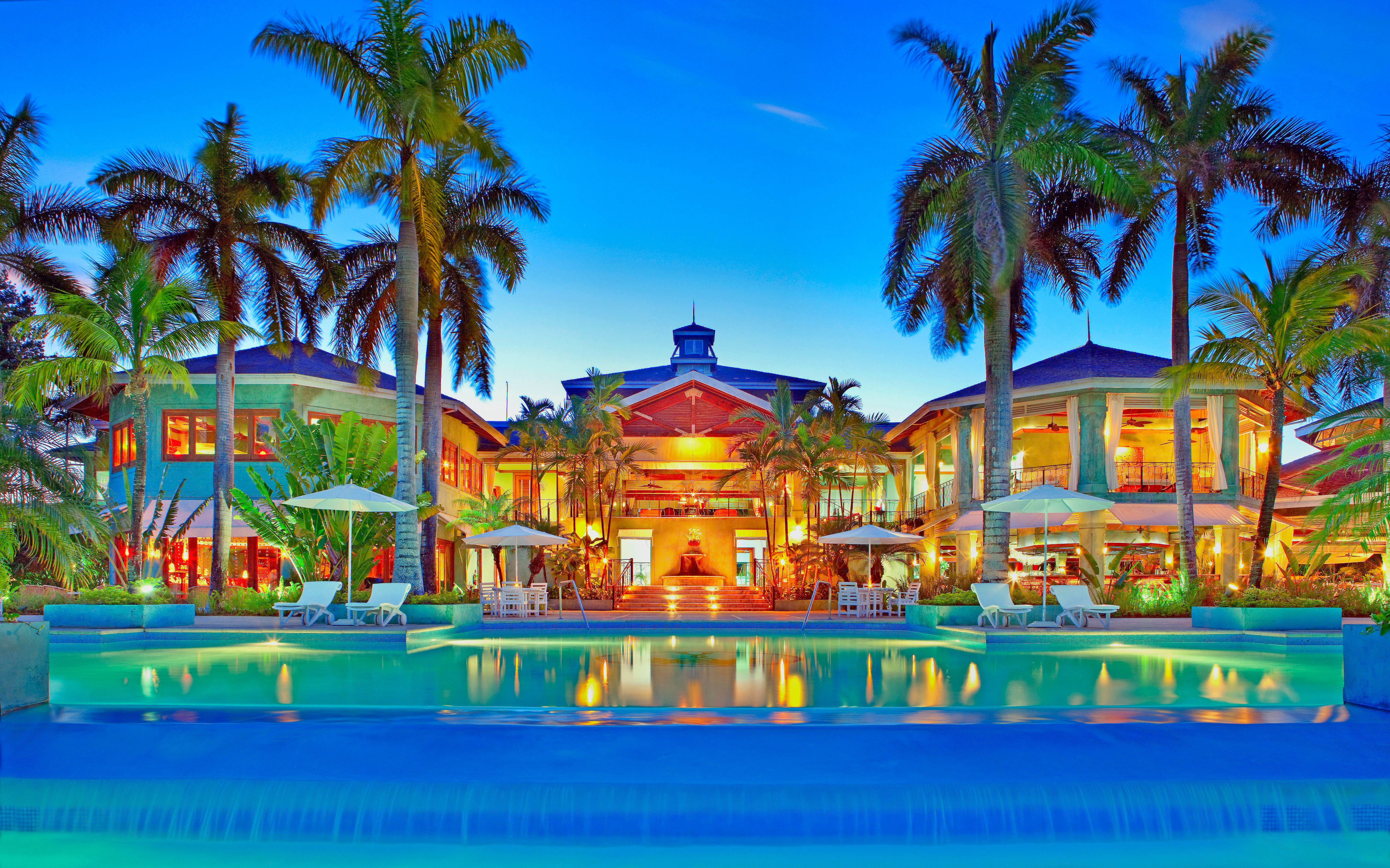 Blue Tropical Palm Tree Caribbean Summer Pool 5441x3401