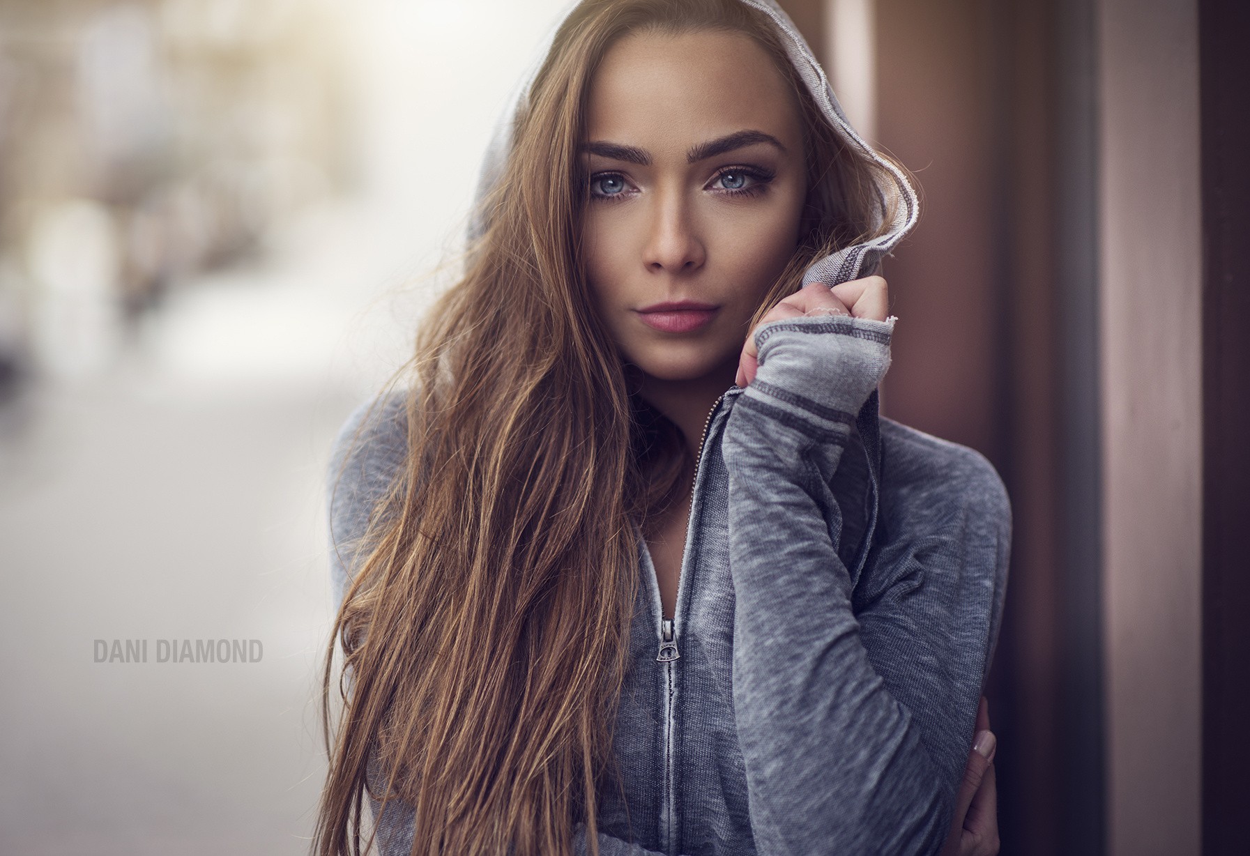 Women Face Portrait Dani Diamond Brunette Long Hair Straight Hair Hoods Blue Eyes Looking At Viewer  1793x1228