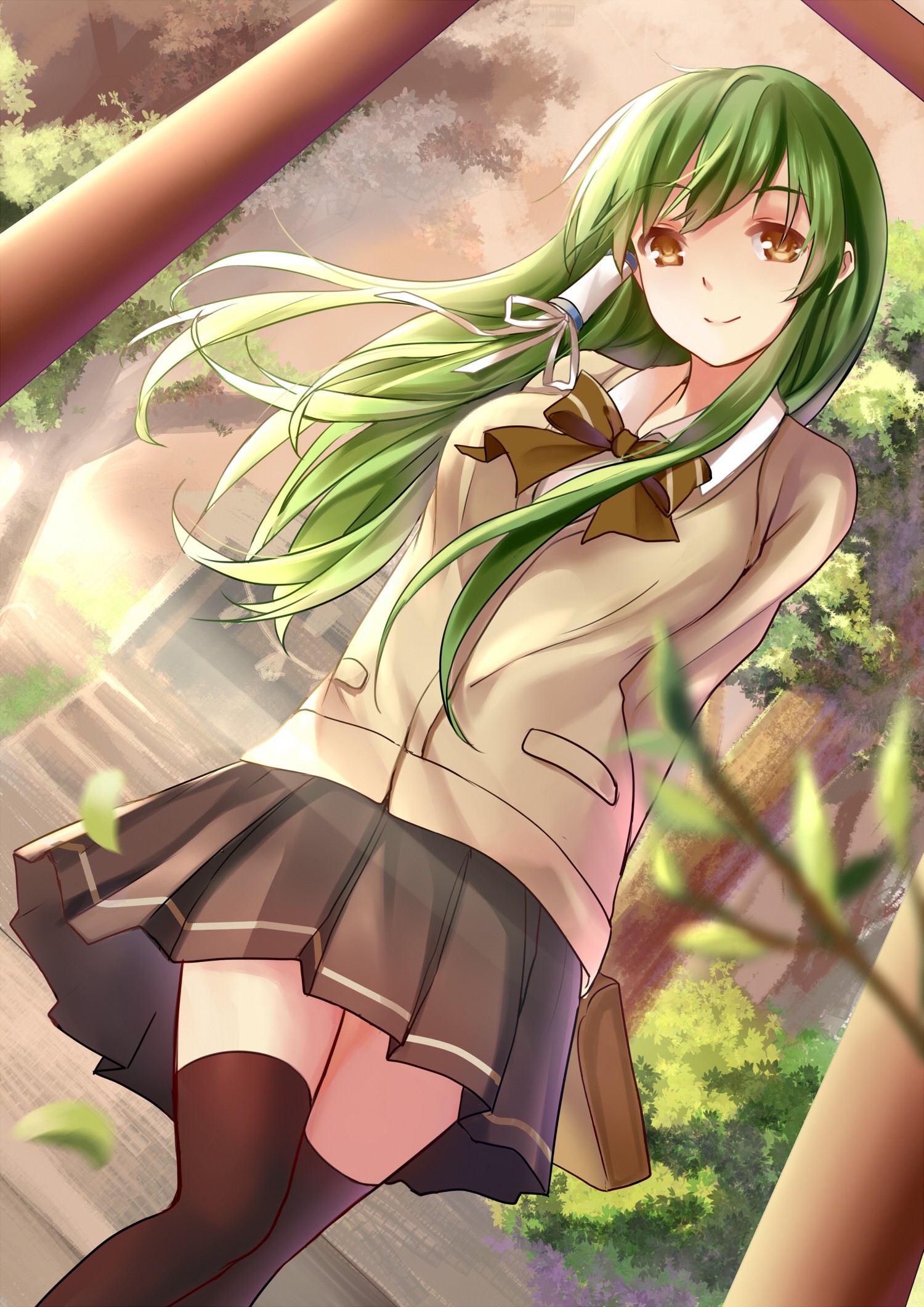 Anime Anime Girls Long Hair Green Hair Skirt Brown Eyes Kochiya Sanae Touhou 1500x2121