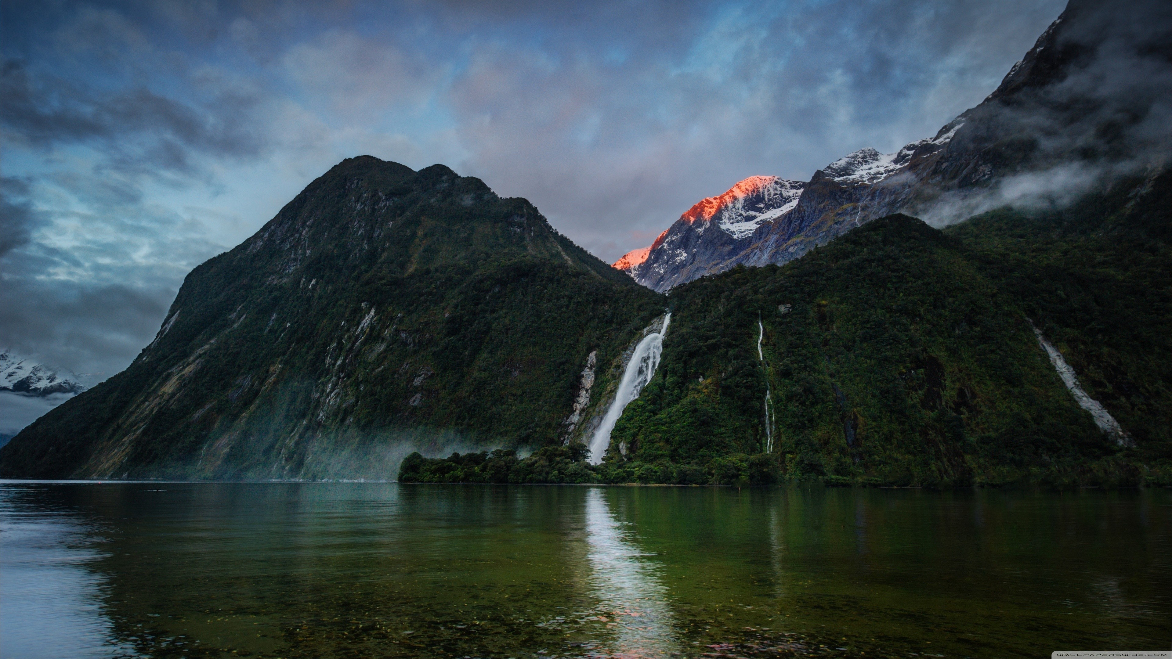 Landscape Nature Fiordland National Park New Zealand Waterfall Mountains 3840x2160