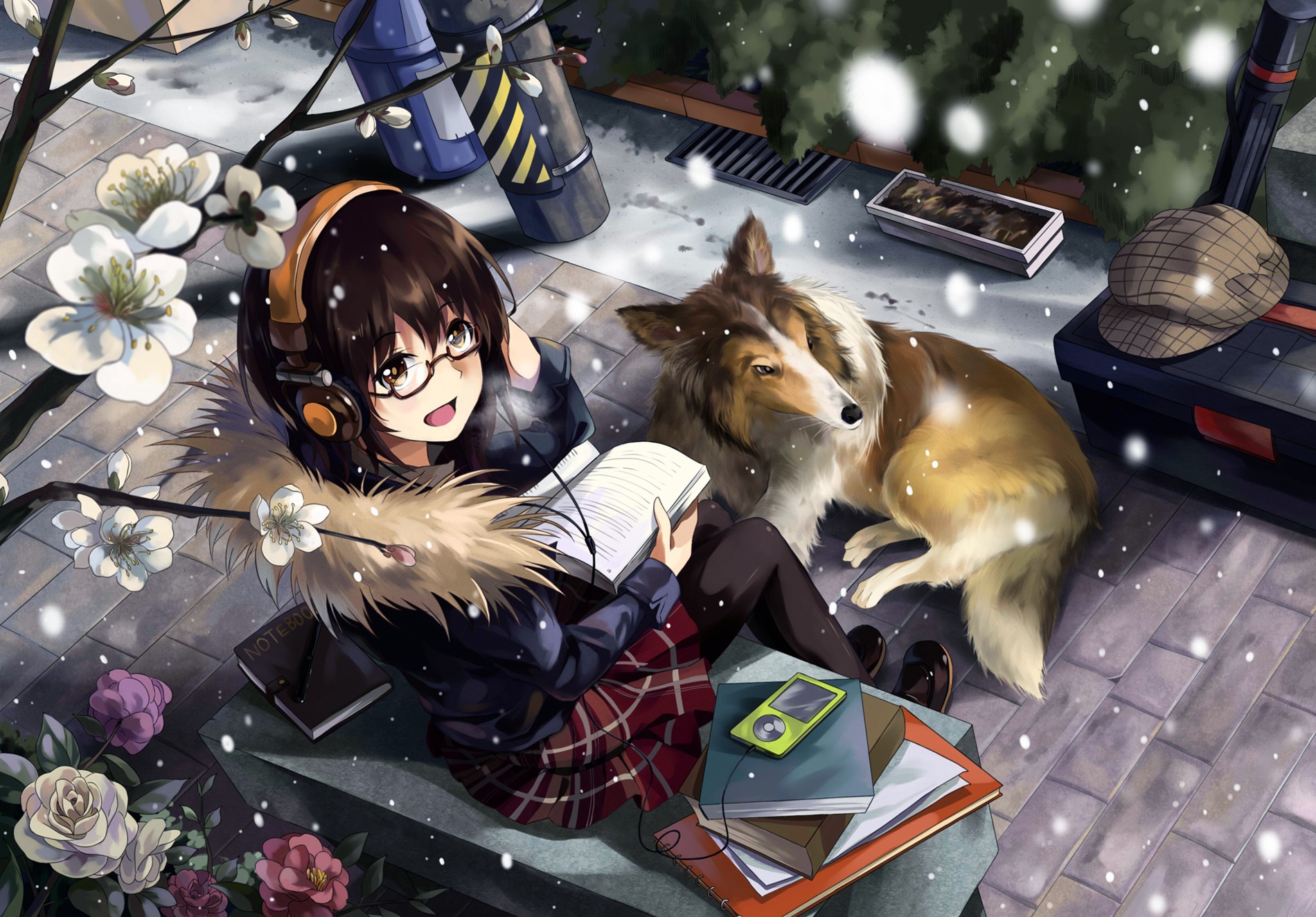 Original Characters Dog Anime Girls Headphones Glasses NEKO Yanshoujie 1900x1324