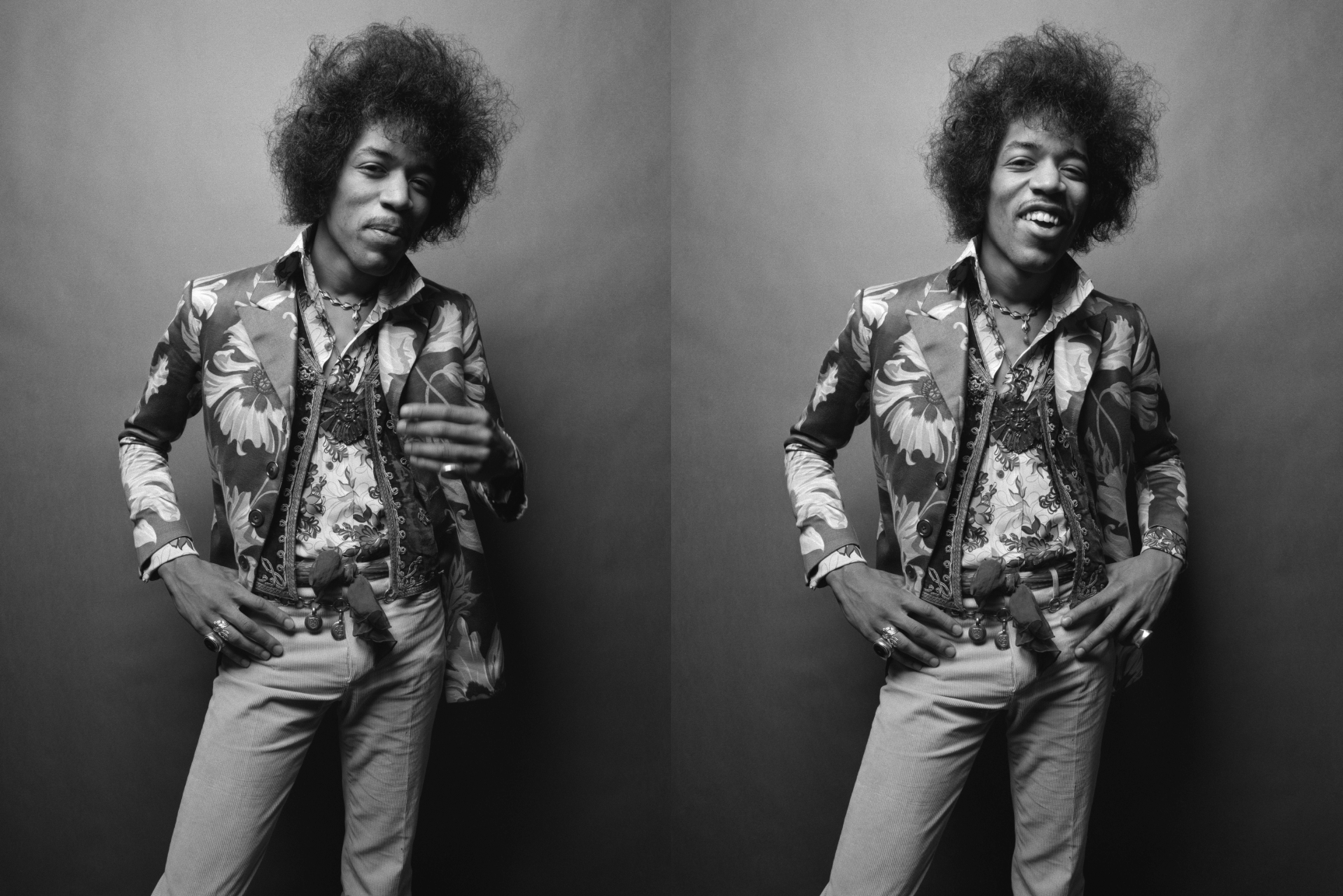 Men Musician Jimi Hendrix Monochrome Guitarist Simple Background Smiling Collage Looking At Viewer 1727x1152