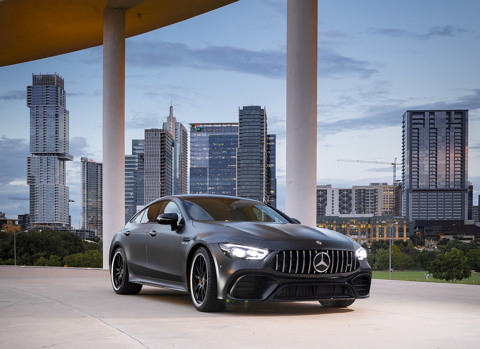 Mercedes Benz Car Vehicle Luxury Cars City Mercedes AMG GT 4 Door Front Angle View Black Cars 1600x1164