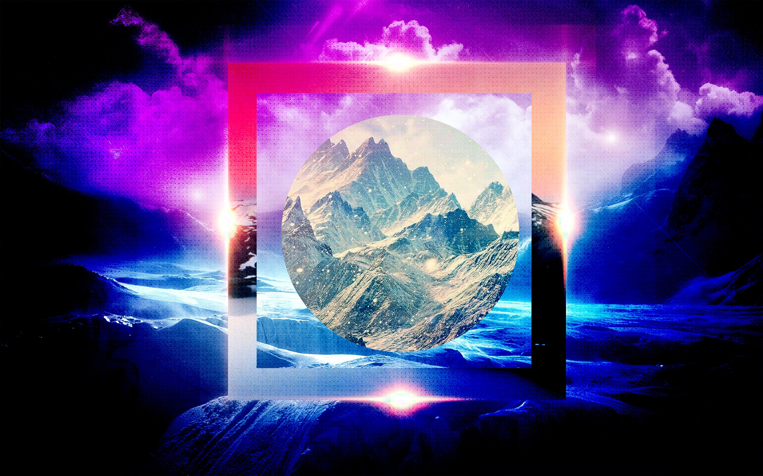Circle Mountains Flares Square Nature Clouds Polyscape 2560x1600