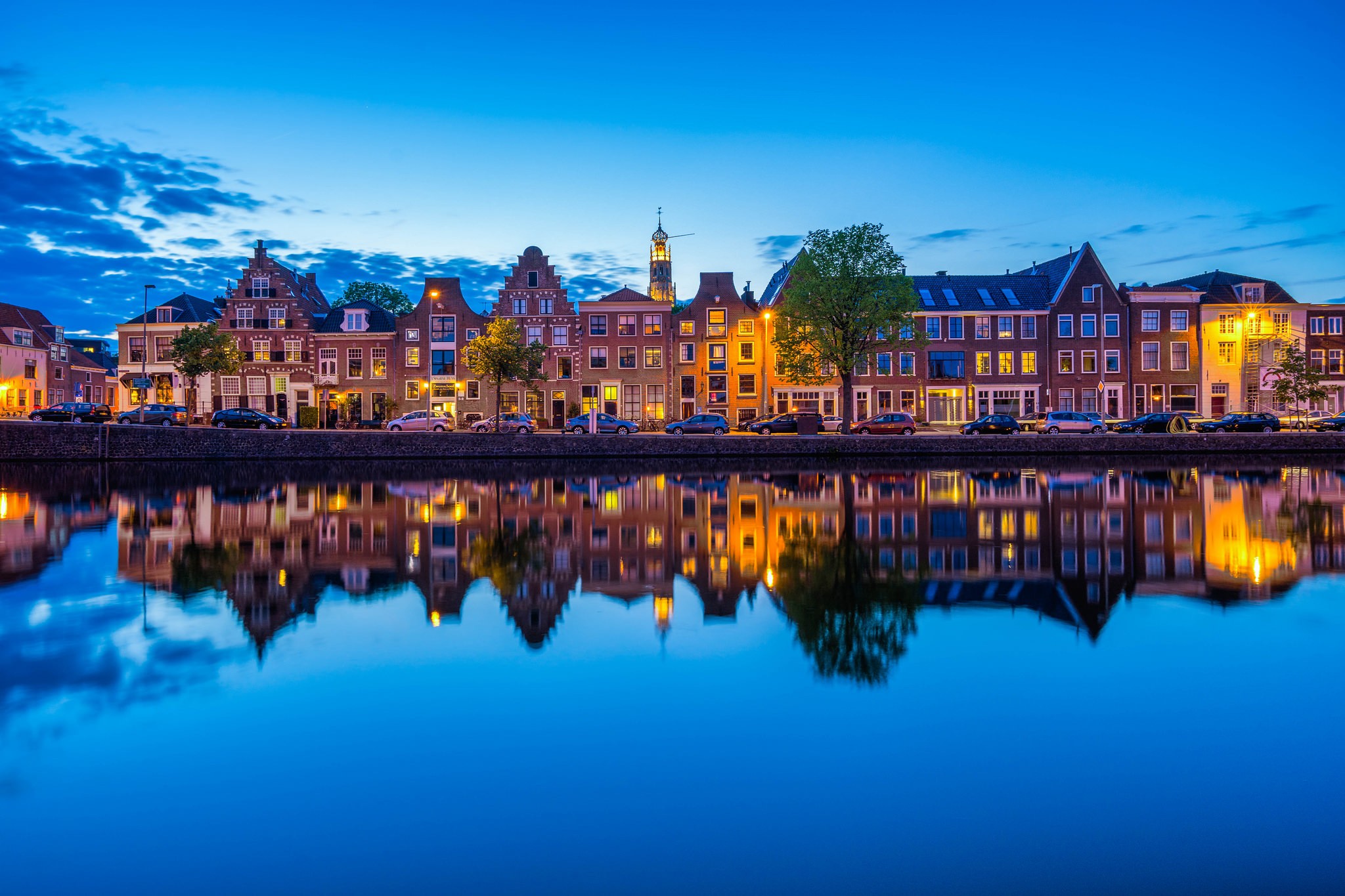 City Netherlands Calm Reflection River Water Old Building Sky Evening Blue Calm Waters Cyan 2048x1365