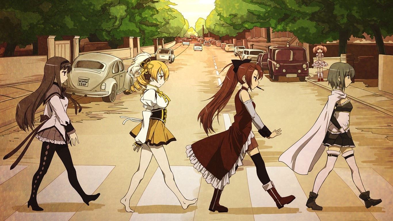 Mahou Shoujo Madoka Magica Kaname Madoka Akemi Homura Miki Sayaka Sakura Kyoko Tomoe Mami Abbey Road 1366x768