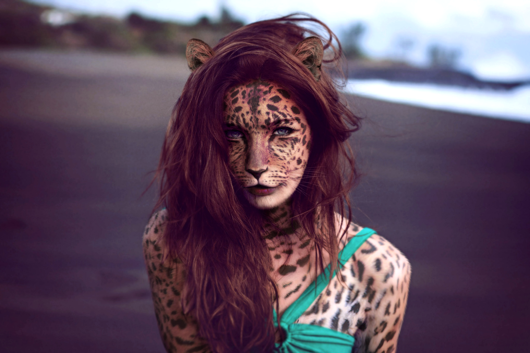 Women Edited Photoshop Face Paint Redhead 2048x1365