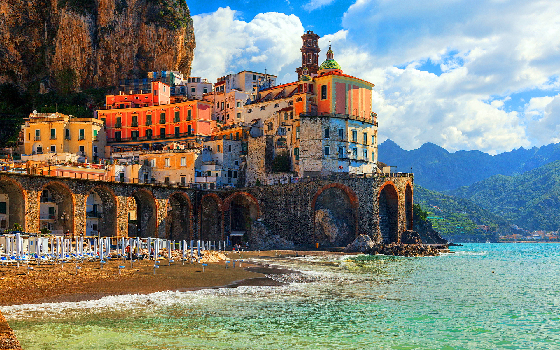 Amalfi Coast Village House Ocean Landscape 1920x1200