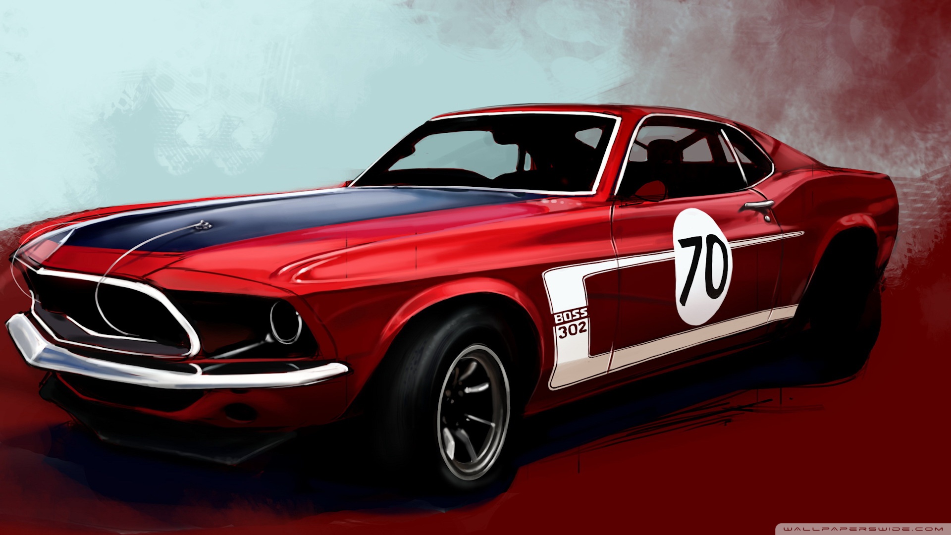 Ford Mustang Boss 302 Muscle Car Fastback Red Car 1920x1080
