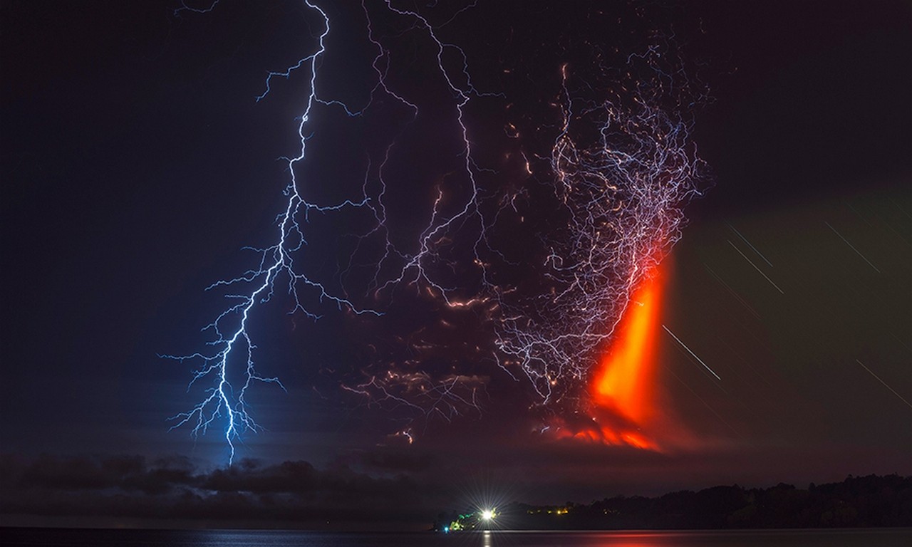Calbuco Volcano Lightning Eruptions Volcano Chile Night Clouds Lava Lake Nature Landscape 1280x768