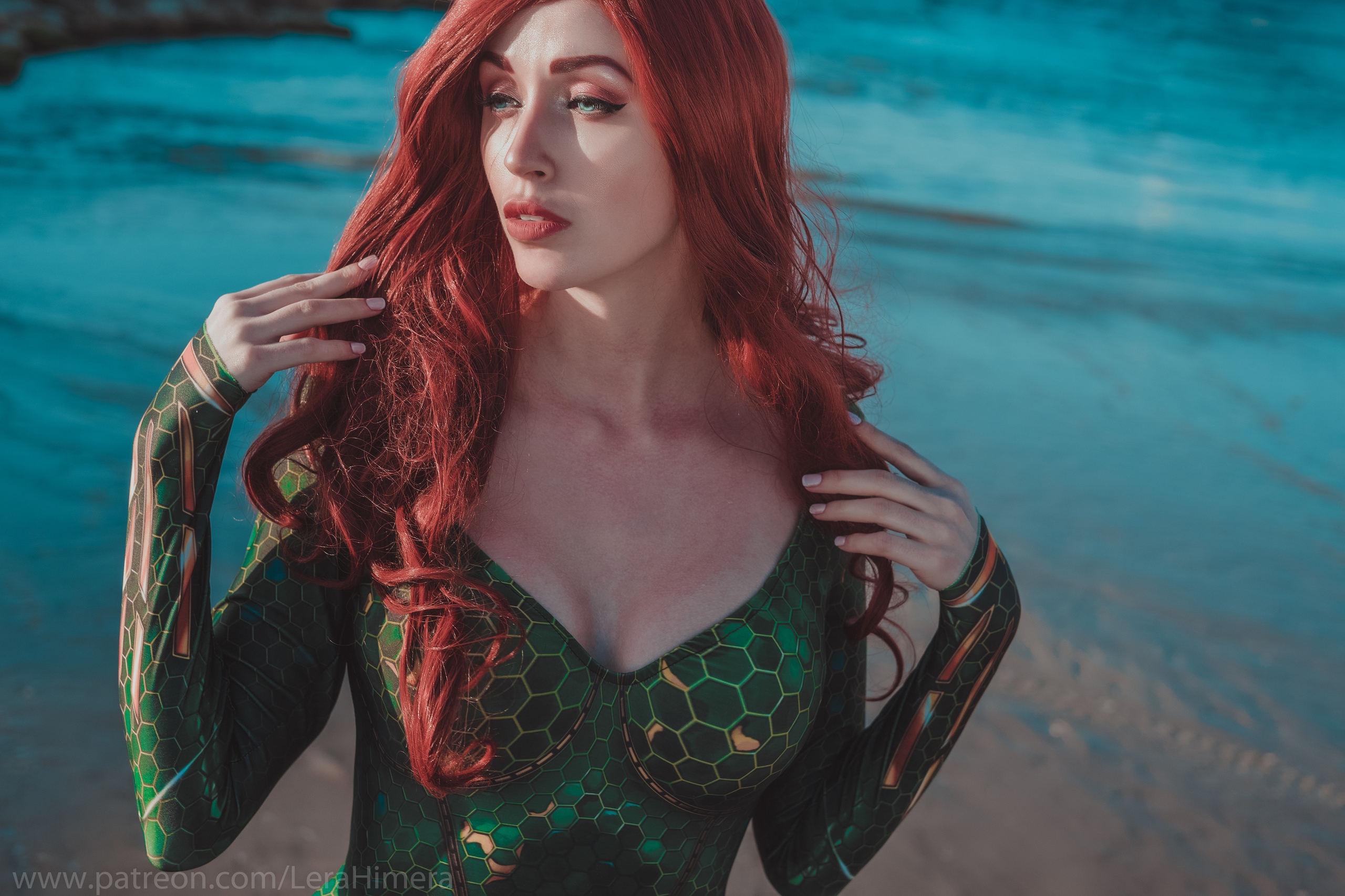 Valery Himera Women Model Cosplay Redhead Mera Aquaman DC Comics Long Hair Wavy Hair Looking Away Ma 2560x1707