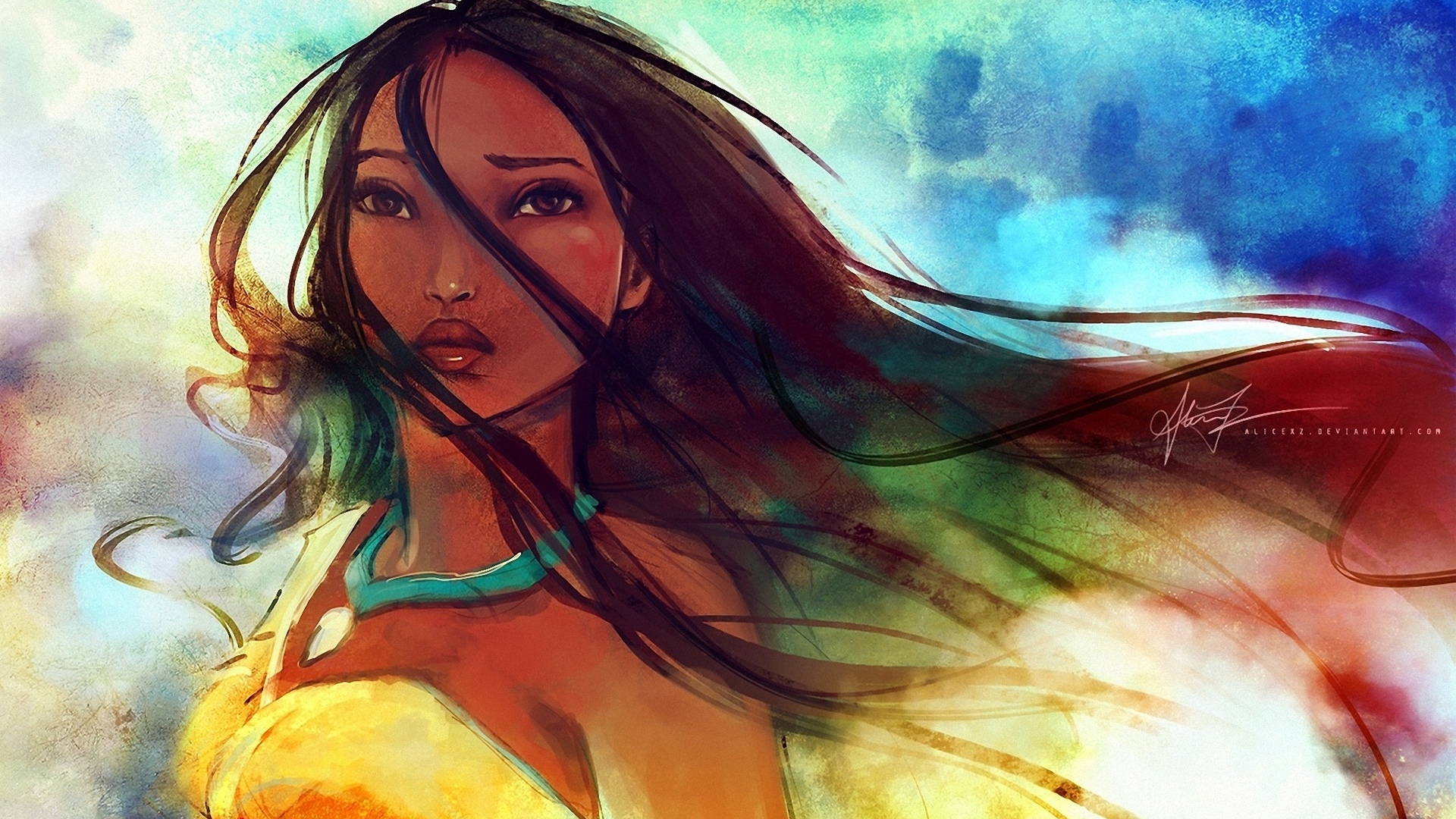 Pocahontas Princess Hair Digital Art 1920x1080