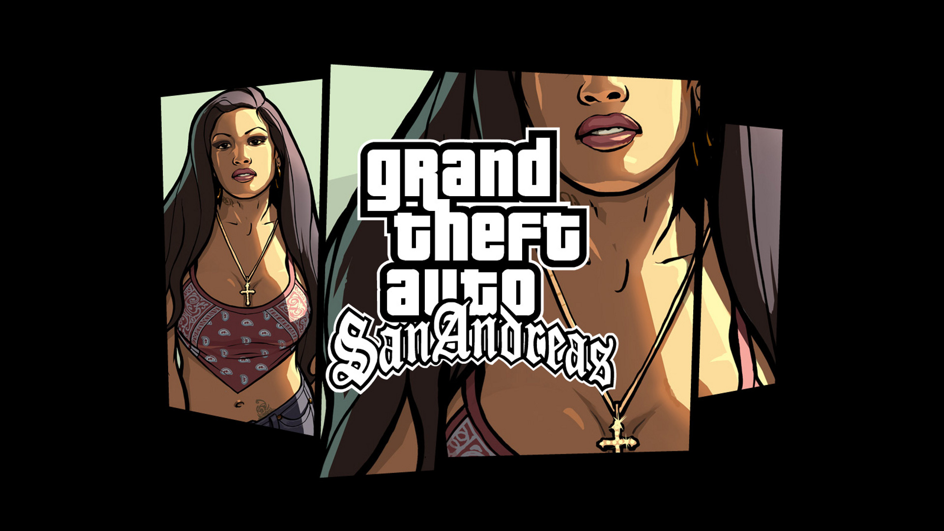 Grand Theft Auto San Andreas Woman Brown Hair Necklace Cross Long Hair Close Up 1920x1080