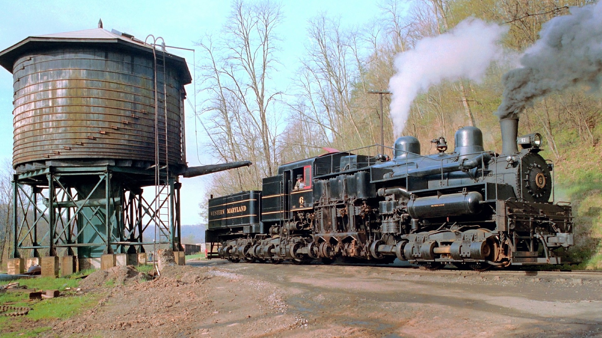 Train Vehicle Steam Locomotive Outdoors Water Tank 1920x1080