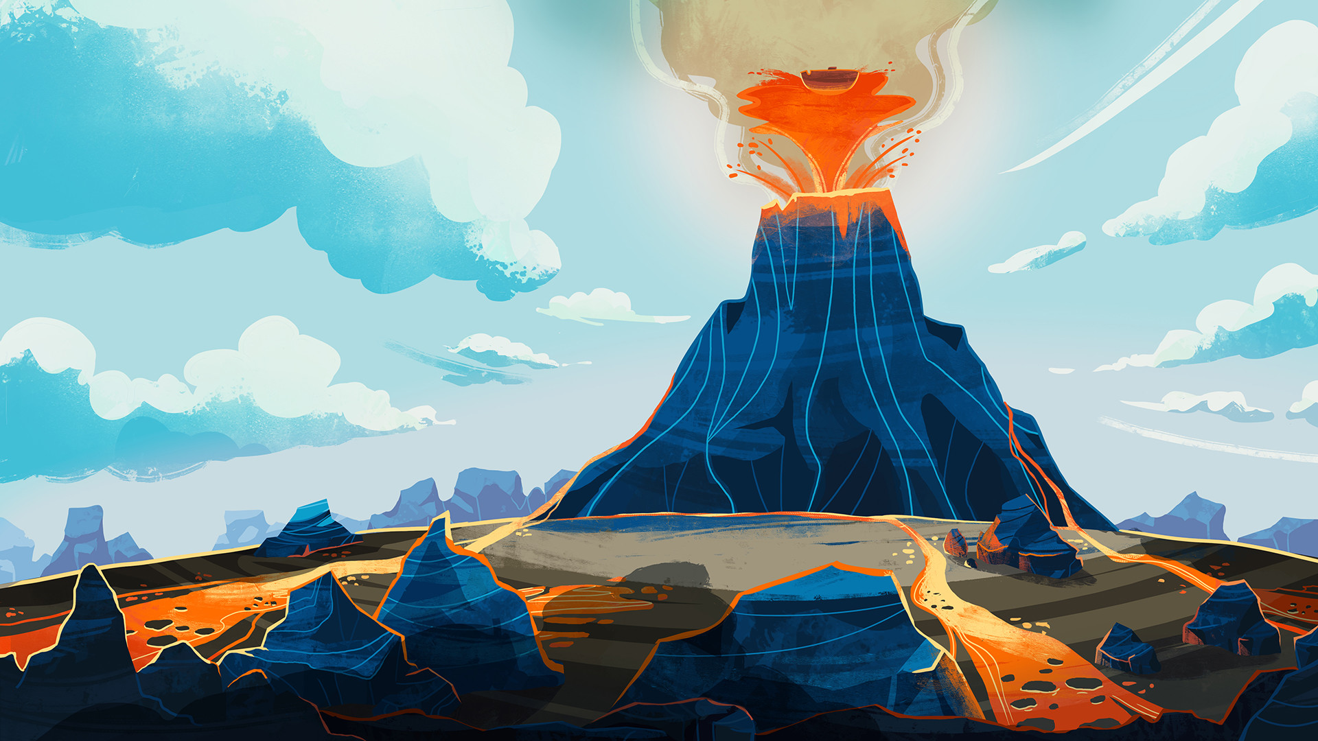 Digital Art Fantasy Art Artwork Volcano Volcanic Eruption Eruption Clouds Rock Lava Journey To The C 1920x1080