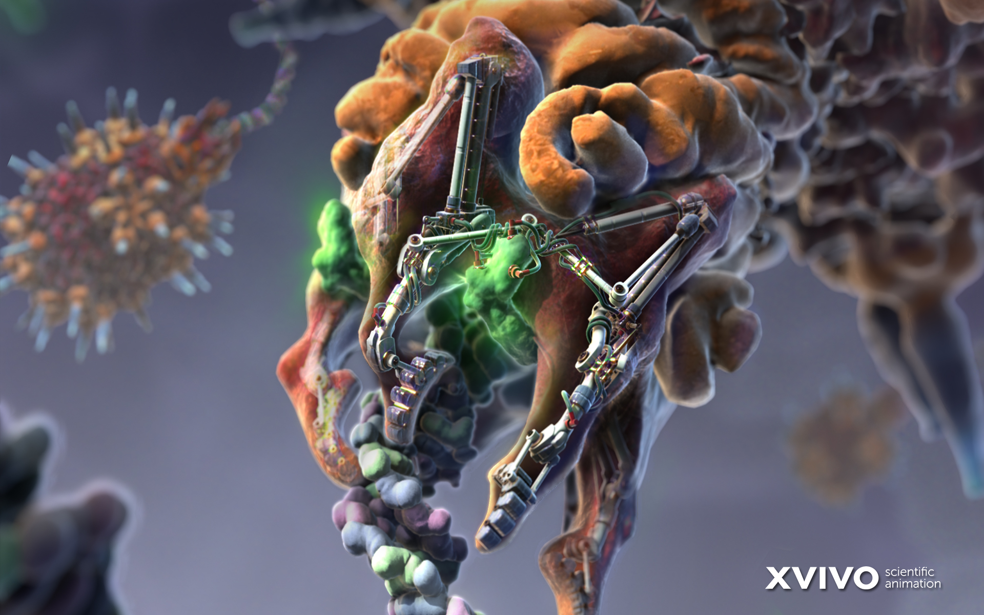 Digital Art Macro Closeup Bacteria Viruses Biology Science XViVO CGi Robot Depth Of Field Animation 1920x1200