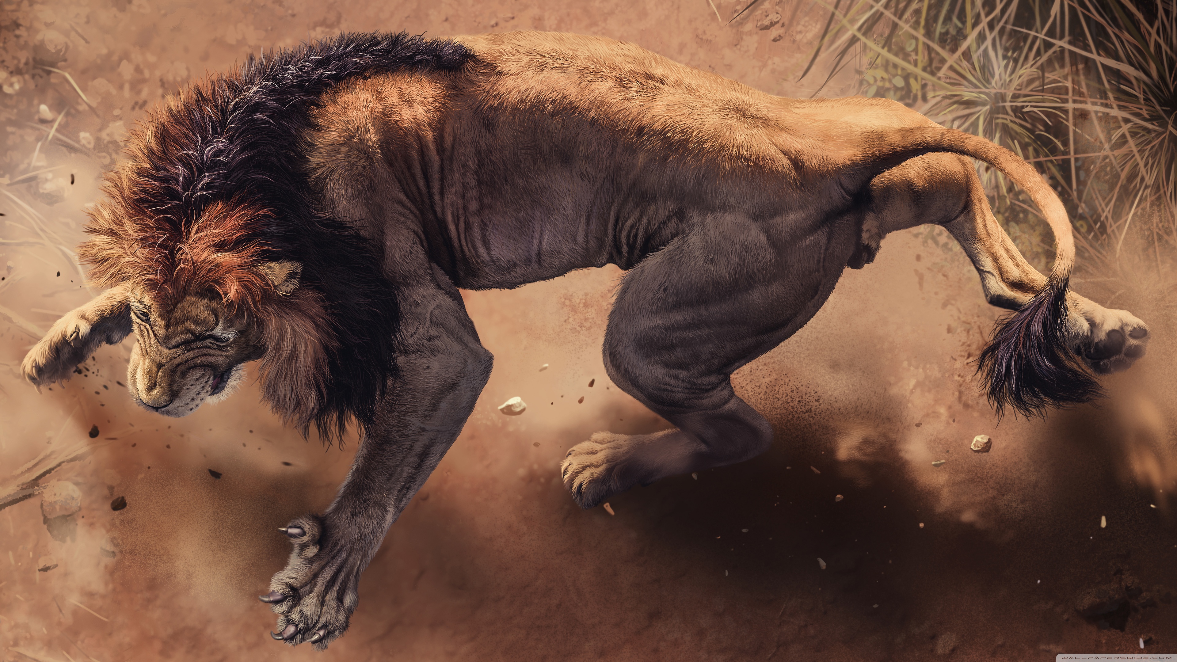 Angry Paws Artwork Painting Lion Wildlife 3840x2160