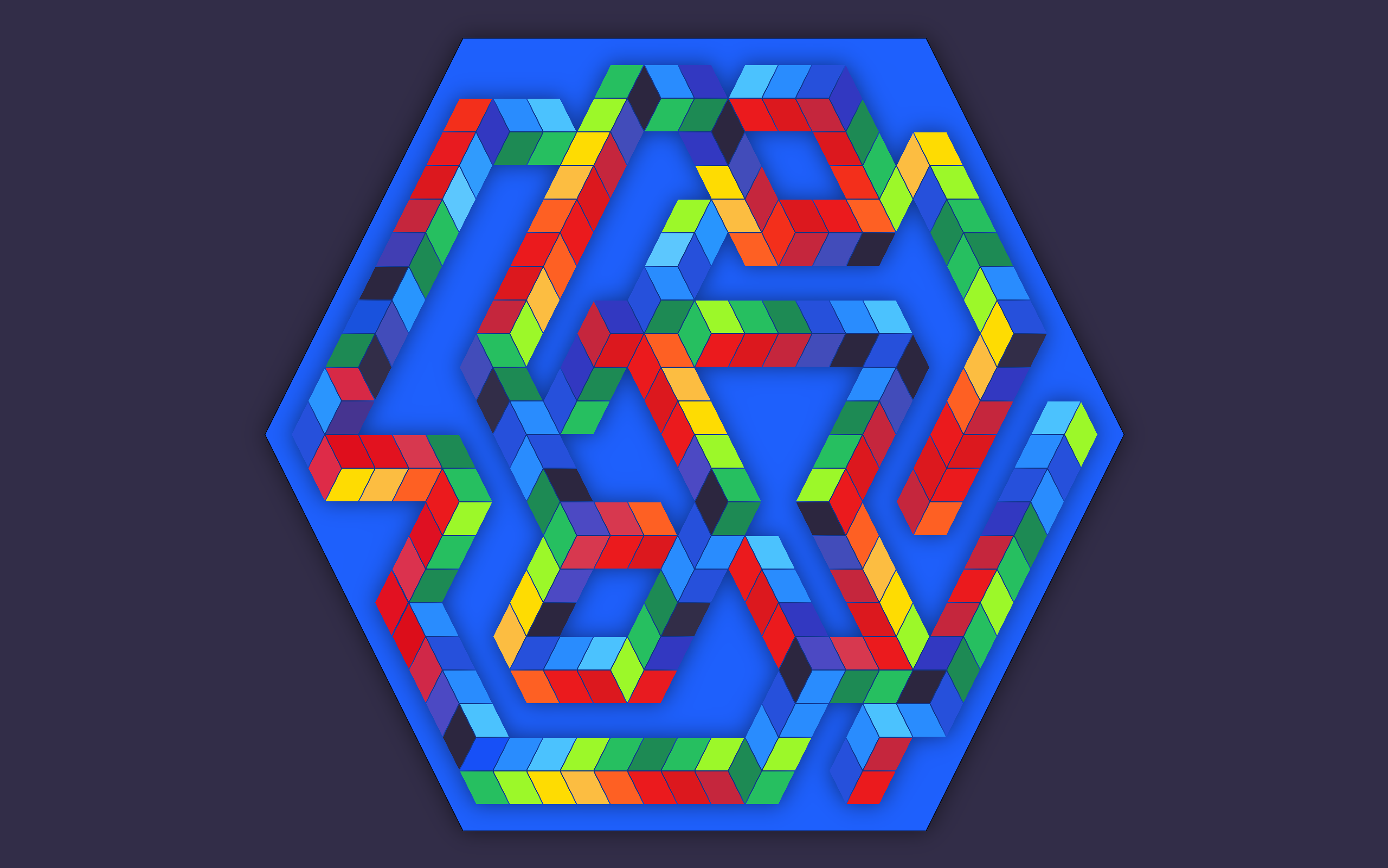 Minimalism Digital Art Cube 3D Blue Hexagon Colorful Simple Background Abstract Optical Illusion 2560x1600