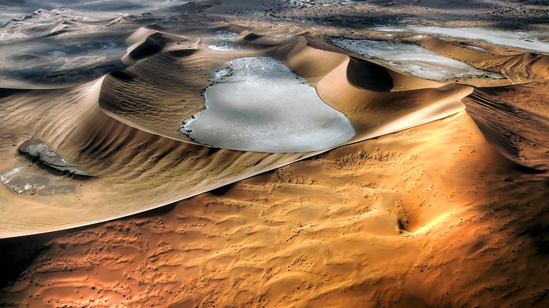 Nature Landscape Sand Aerial View Birds Eye View Dunes Namibia Water Desert 1920x1080