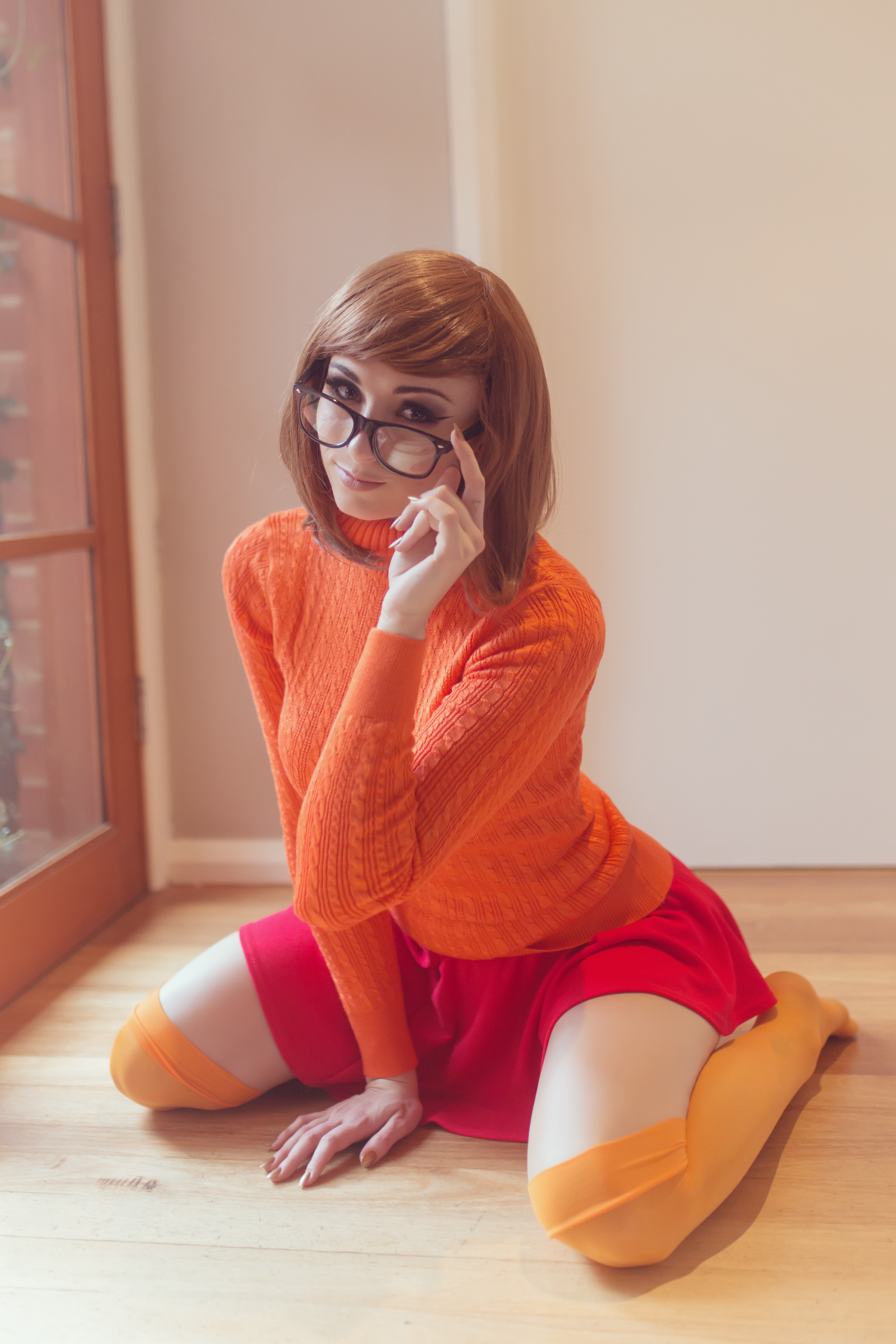 Model Knee Highs Women With Glasses Turtlenecks Scooby Doo Cosplay Velma Dinkley Women Indoors Looki 3076x4613