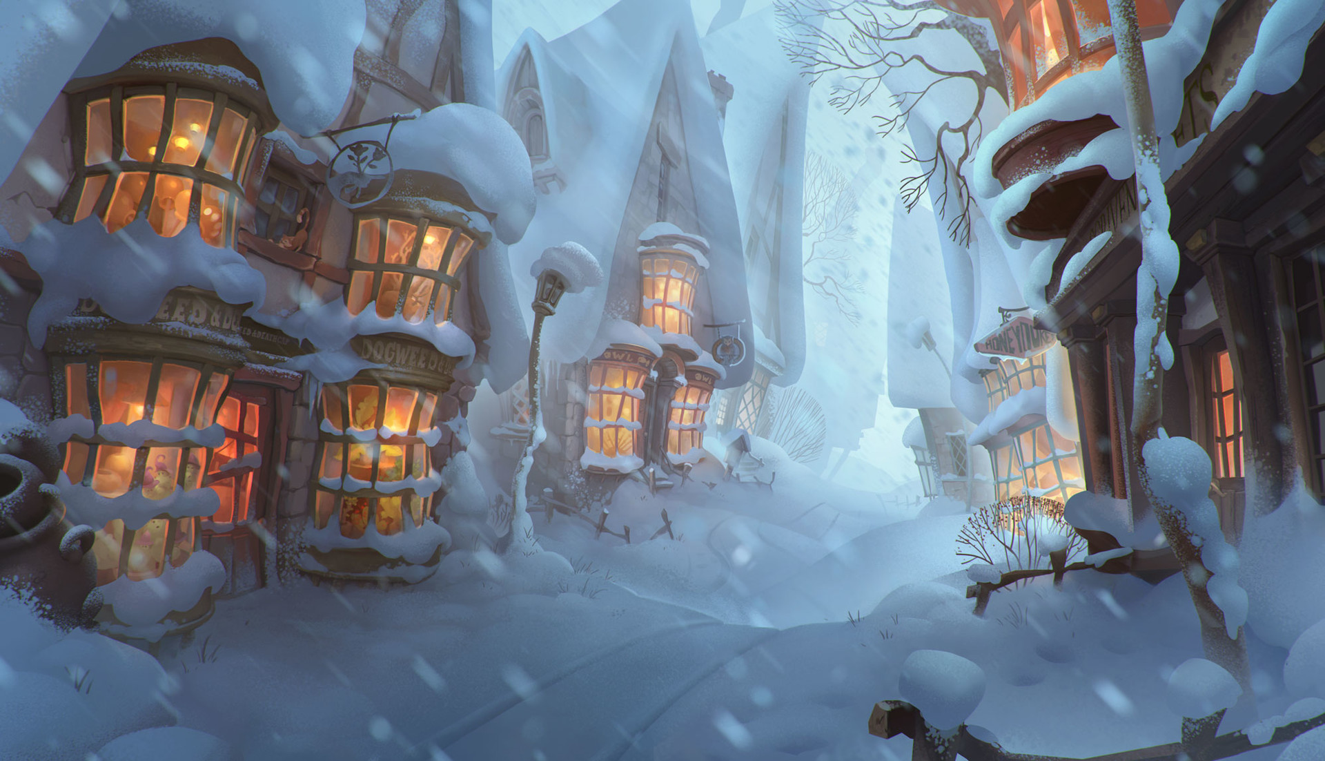 Digital Art City House Winter Snowing Fantasy Art Elizaveta Lebedeva 1920x1102