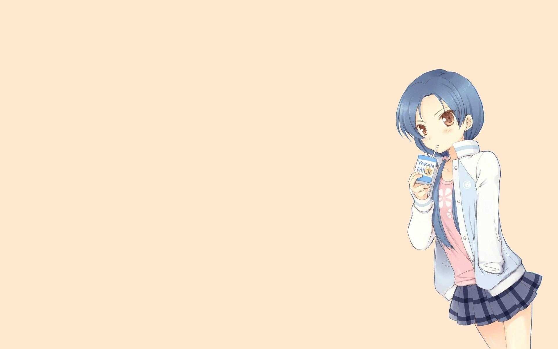 Anime Girls Kisaragi Chihaya Anime Milk Blue Hair Simple Background Brown Eyes 1920x1200