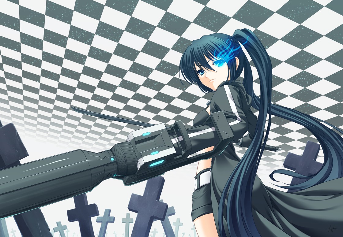 Twintails Black Hair Blue Eyes Anime Checkerboard 1120x775
