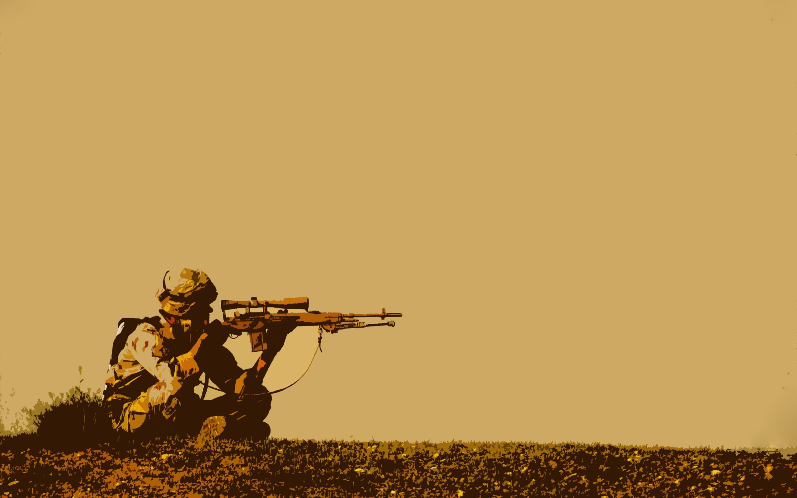 Soldier Shooting Rifles Snipers Simple Background Brown 2560x1600