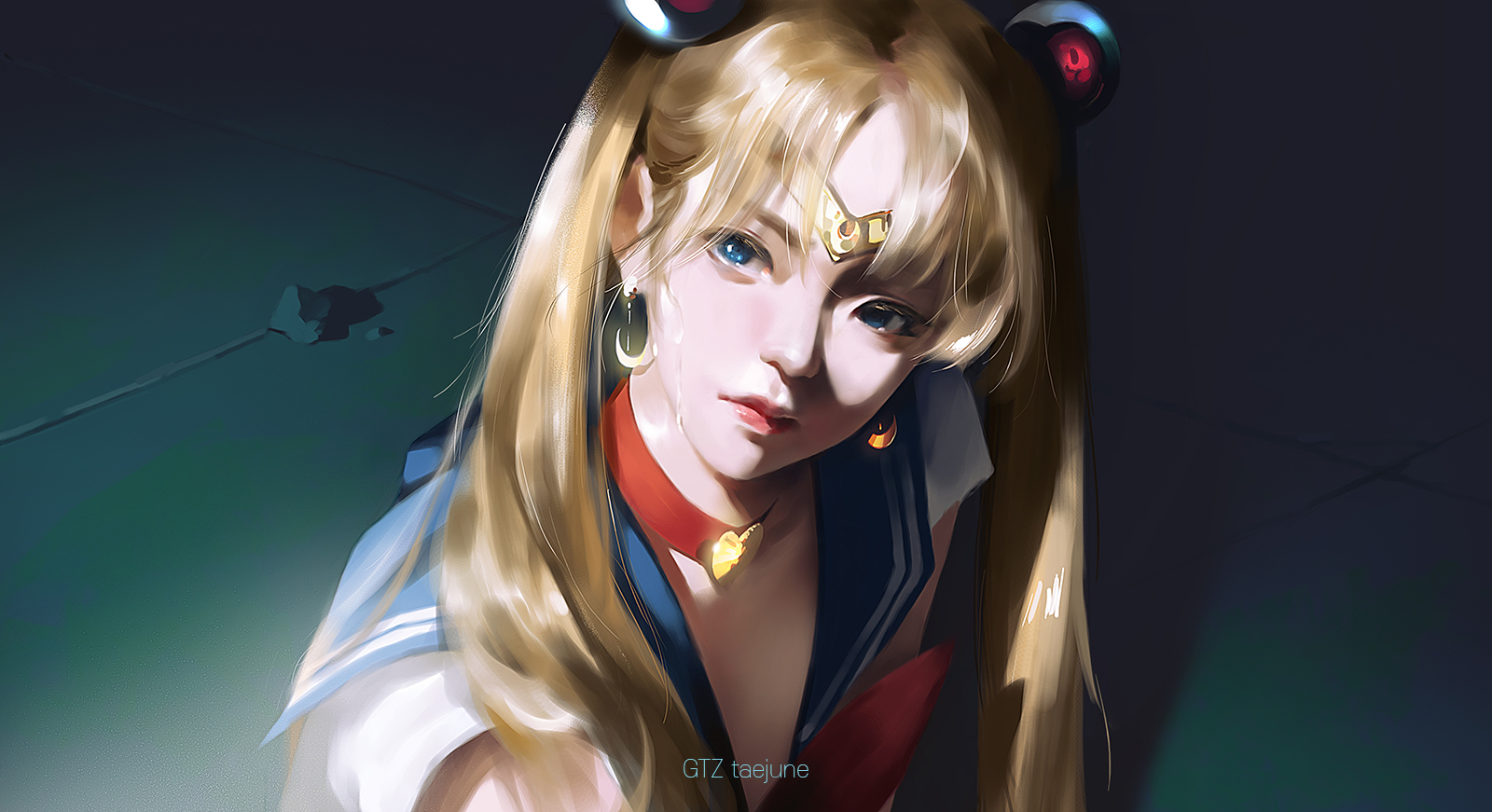 Tsukino Usagi Sailor Moon Anime Anime Girls Portrait Blonde Twintails Blue Eyes Face Looking At View 1600x871