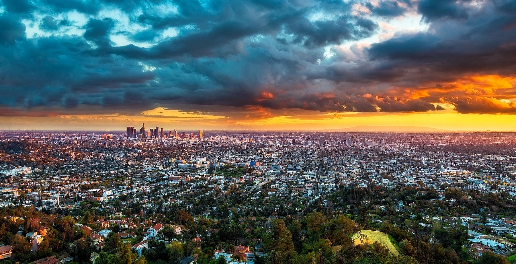 Landscape Los Angeles Cityscape Panoramas Skyscraper Sunset Clouds California Urban 1800x920