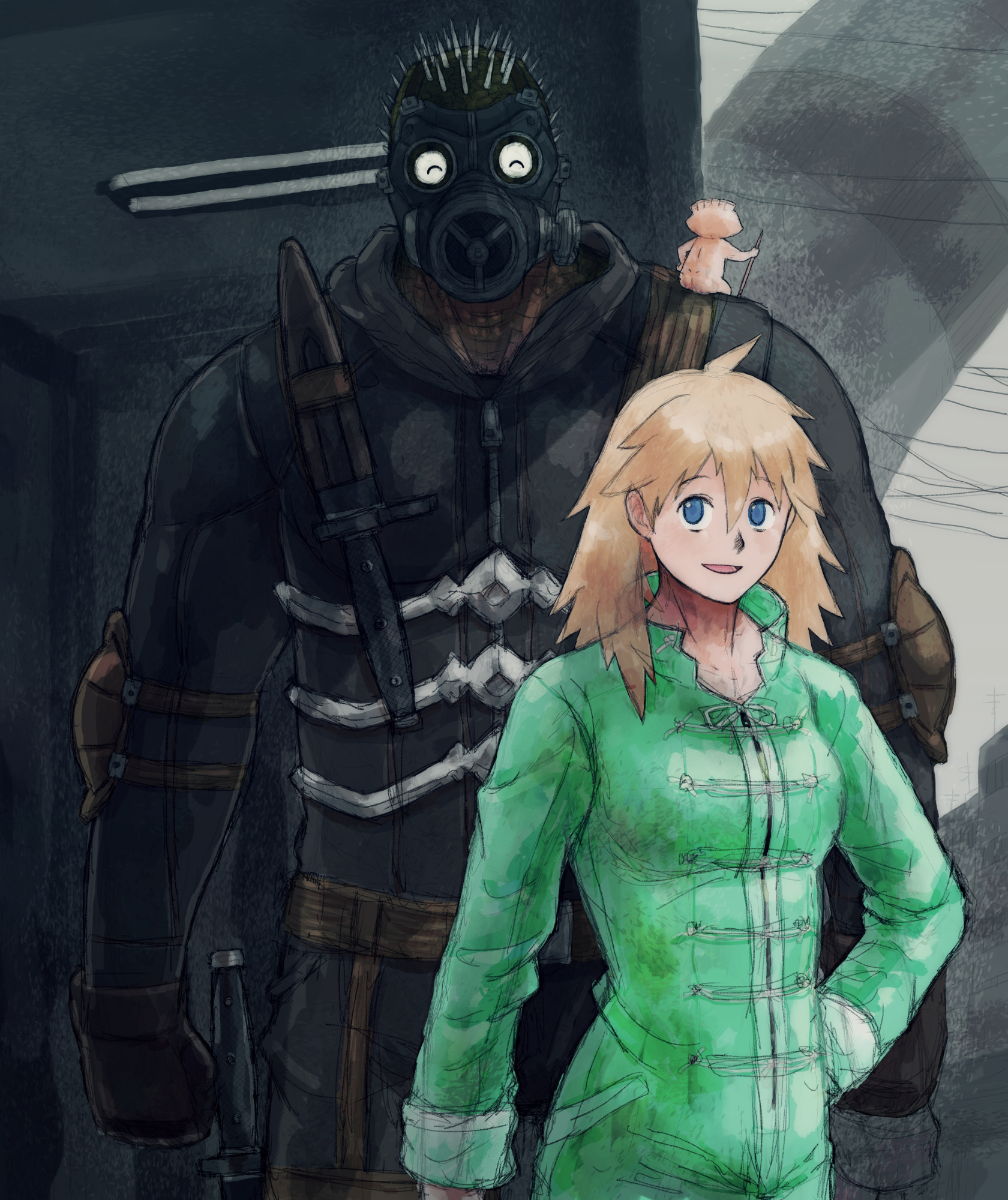 Dorohedoro Anime Girls Anime Boys 2D Vertical Open Mouth Smiling Long Hair Blond Hair Looking At Vie 1680x2000